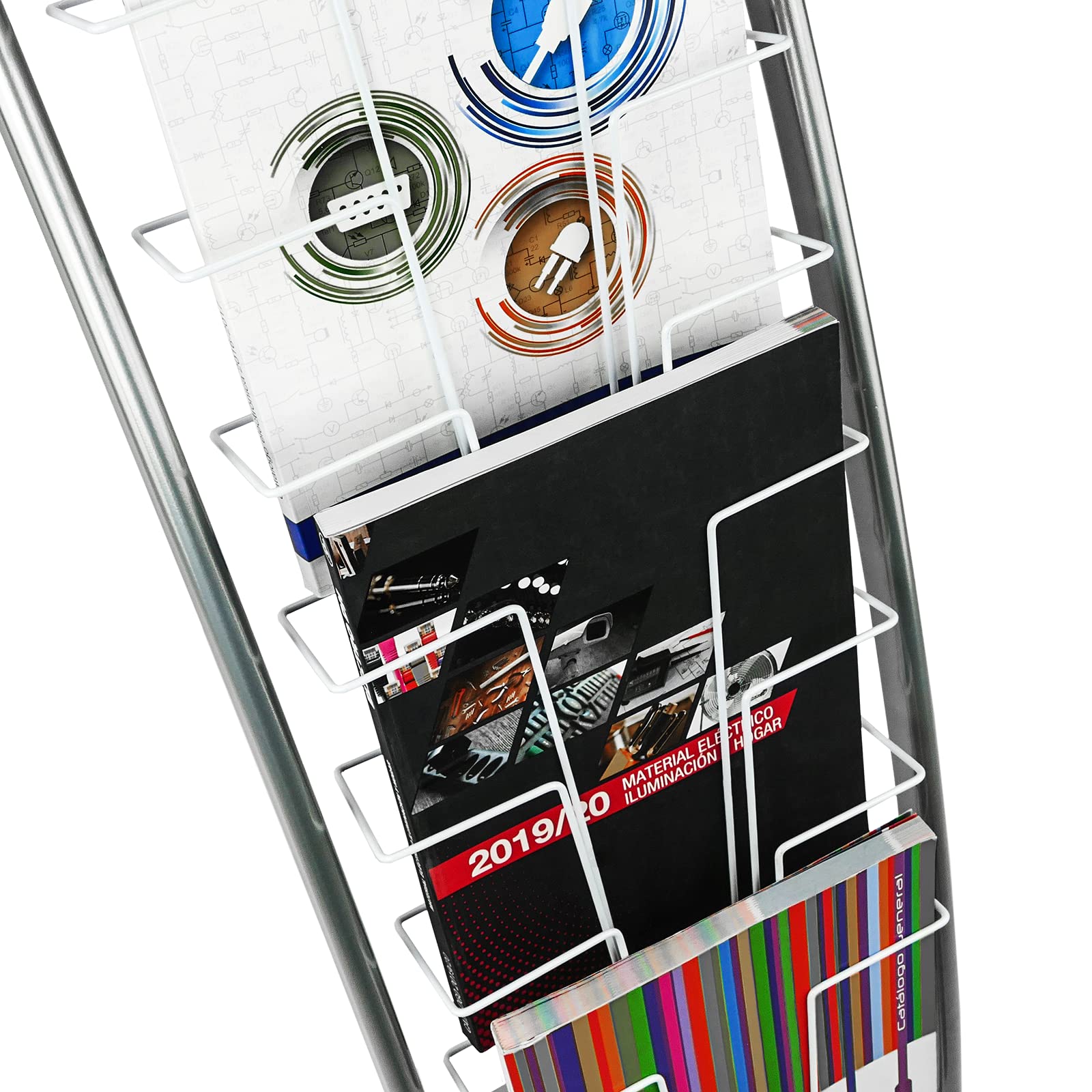 PrimeMatik - Espositore da Terra 31 x 126 x 35 cm con 6 Scomparti per brochure e riviste