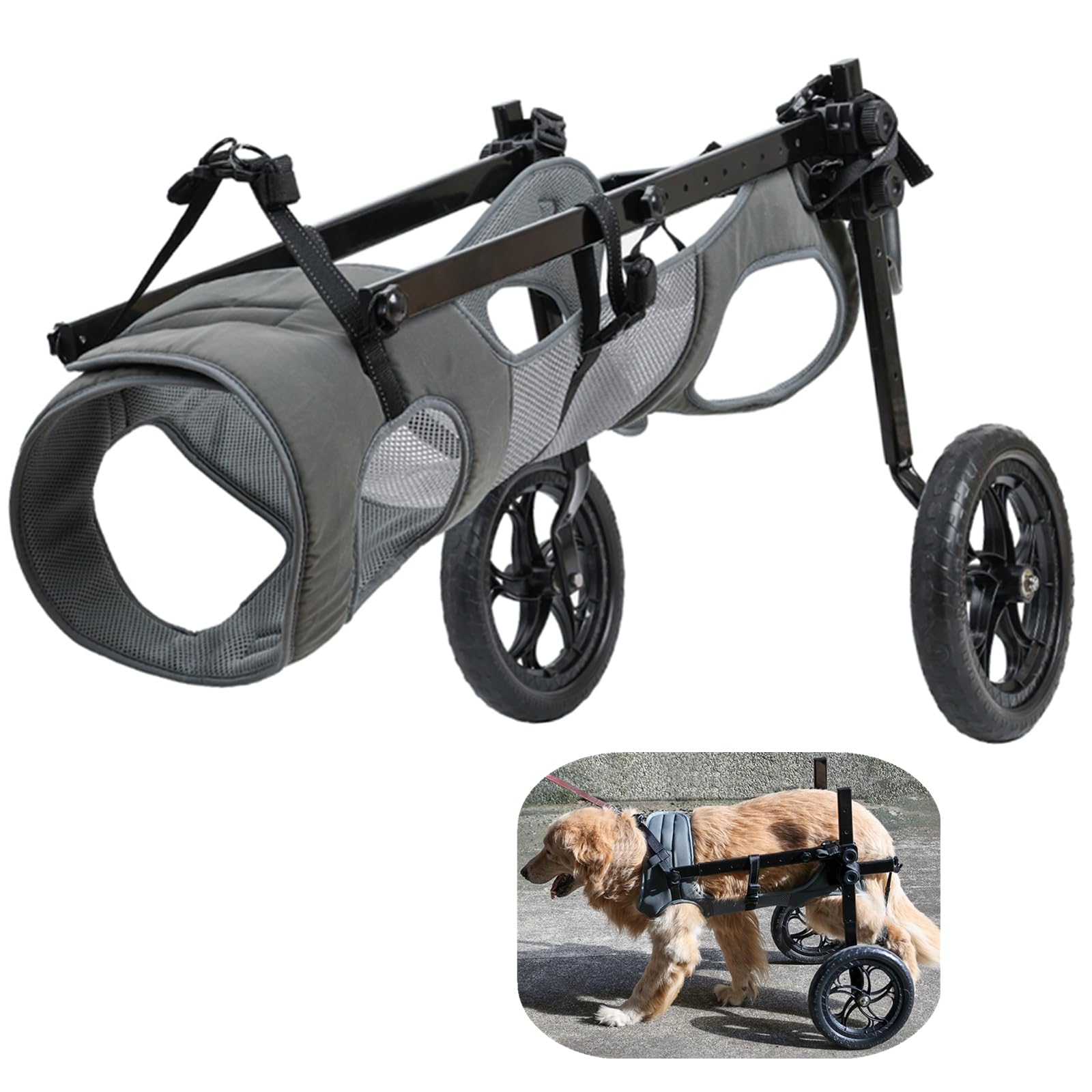 silla de ruedas grande para perros, silla de ruedas gigante gris, carrito ligero para discapacitados/viejos, ajustable
