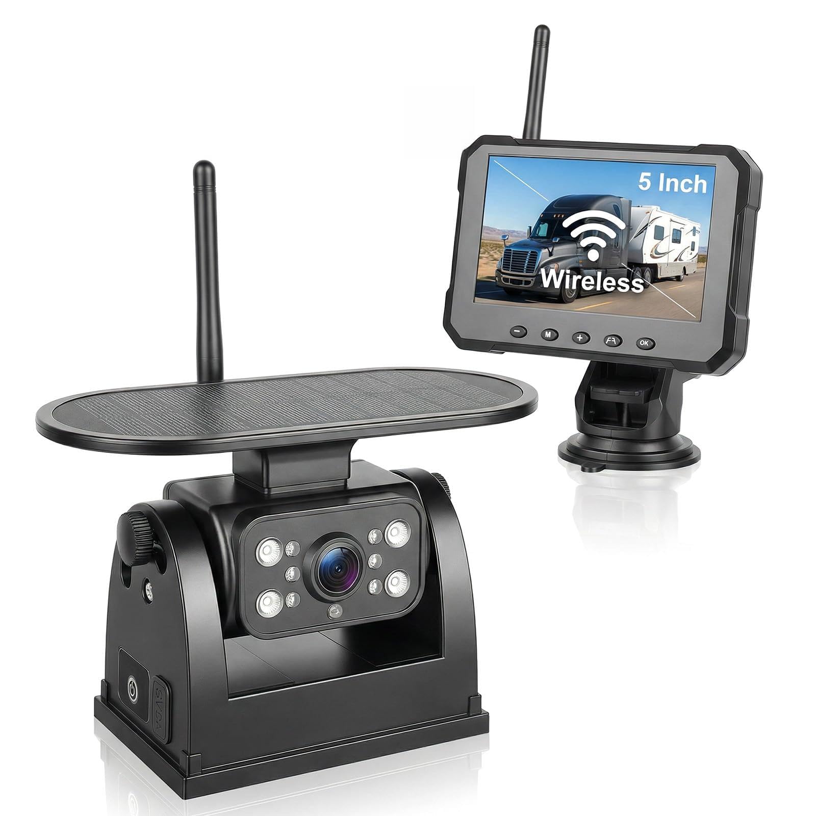 SIXTOP Caméra de Recul sans Fil Solaire – Écran HD IPS 5 Pouces – Montage par Aimant Puissant – IP69K étanche – Vision Nocturne à Infrarouges – pour Camping-Car, Caravane, Remorque, Camion