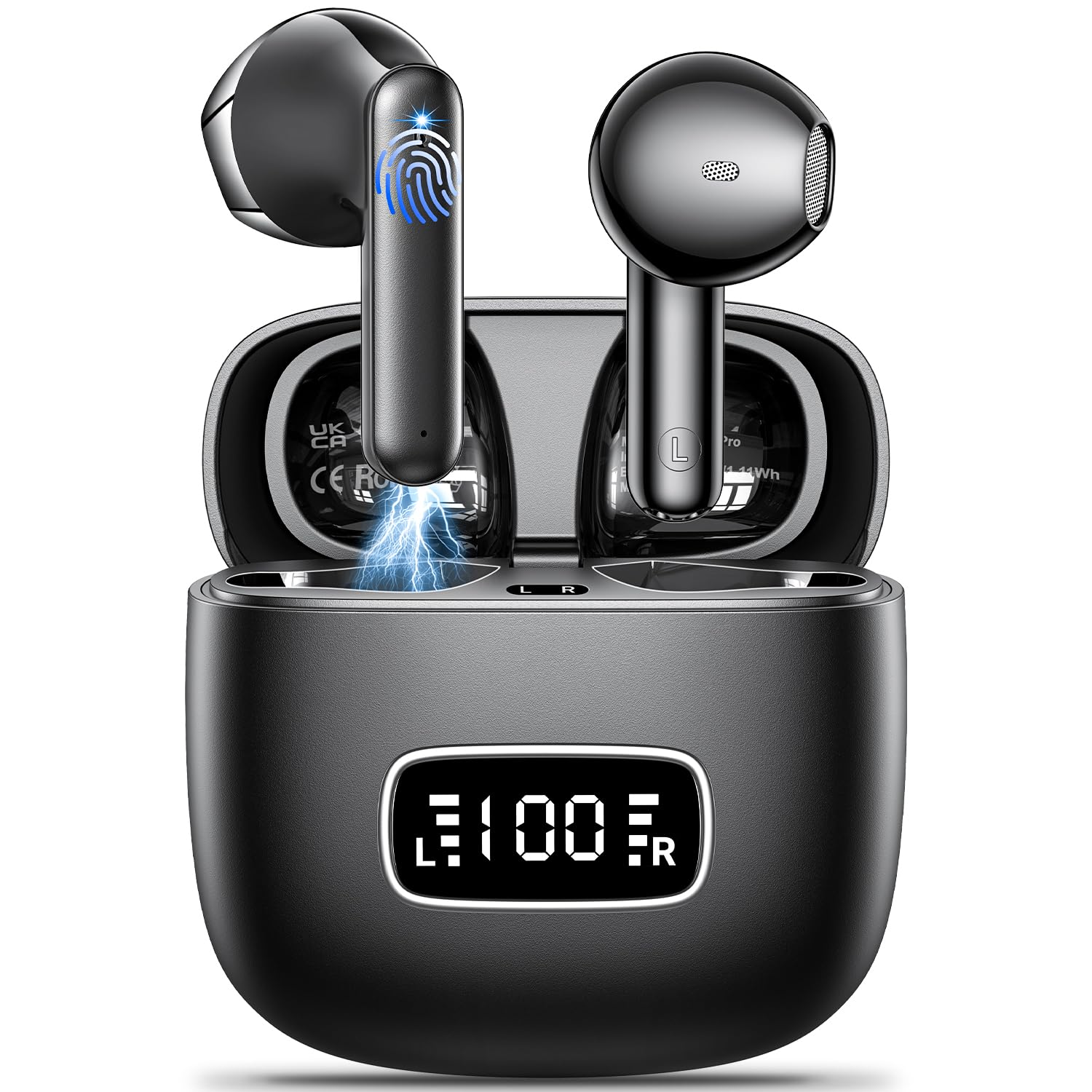 Ecouteurs Bluetooth sans Fil, Godyse Écouteurs sans Fil 5.4 avec 4 ENC Réduction Antibruit Mic Écran LED 42H Durée HiFi Stéréo IPX6 Étanche Casque Contrôle Tactile pour iOS Android Noir, Sport/Travail