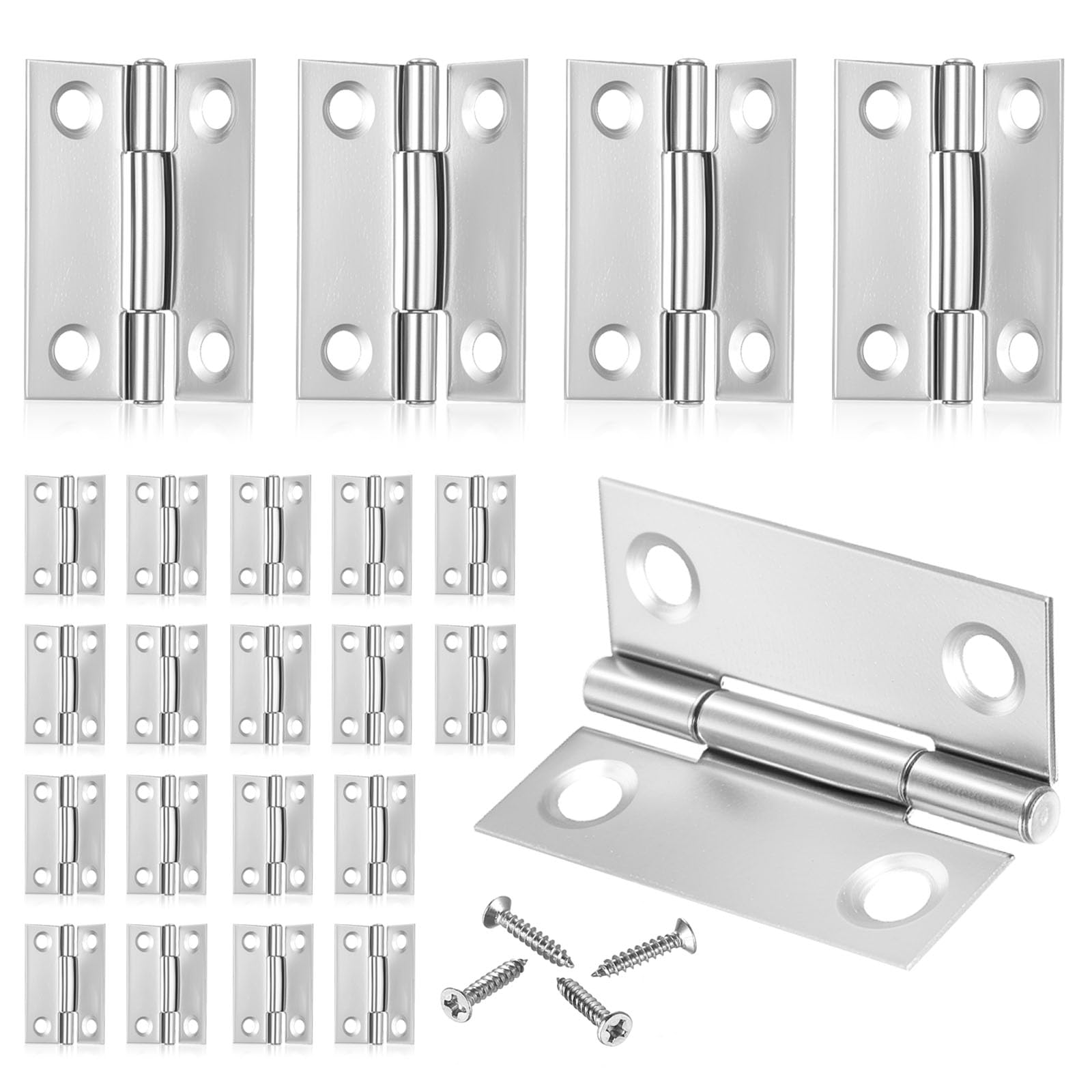 30 Pack 1.5 Inch Stainless Steel Hinges with Screws - Door Hinges for Wood, Cabinet, Furniture & Garden Gate, 38x30x0.8mm