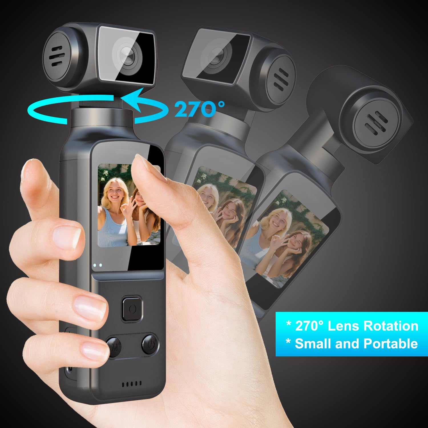 4K Camera Pieton, Caméra Portable/Vlogging/POV/Corporelle avec Objectif Rotatif 270°, Pocket Body Cam avec Microphone Externe, Clip et Carte TF 64 Go