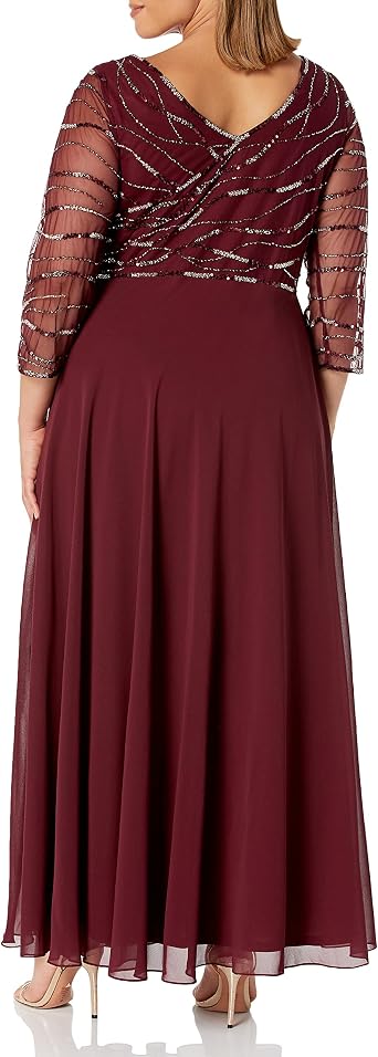 J Kara Women's 3/4 Sleeve Beaded Gown