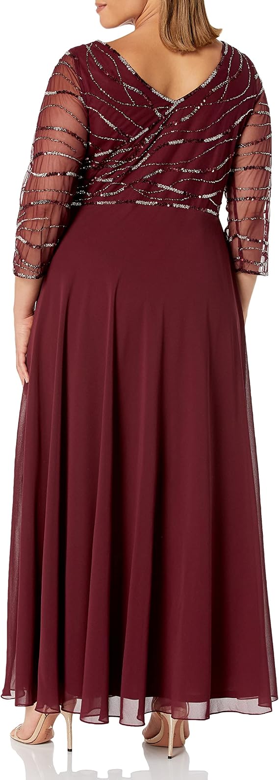 J Kara Women's 3/4 Sleeve Beaded Gown