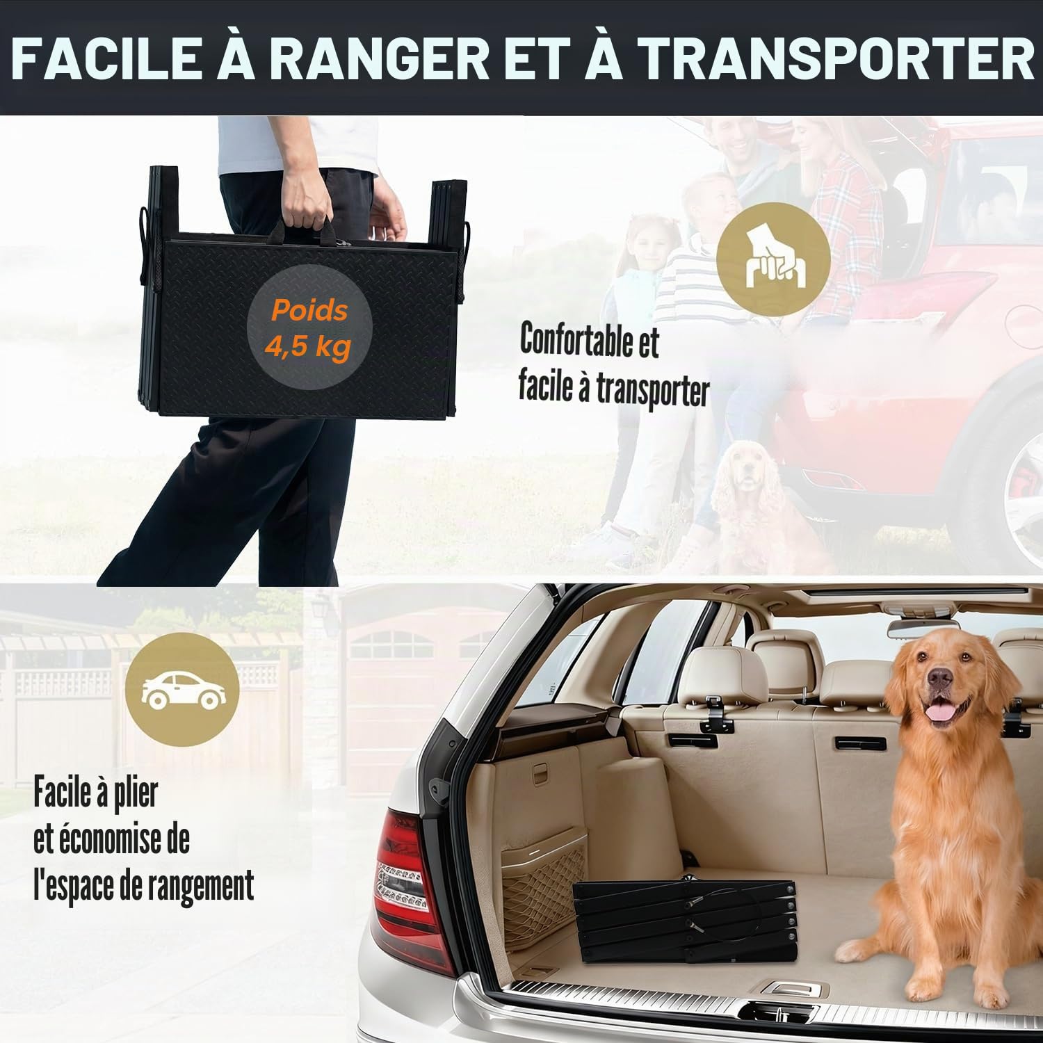 Niubya Escalier Pliable 6 marches pour Voitures, SUV, camions, canapés et Lits – Ultra-léger et antidérapant, jusqu'à 90 kg