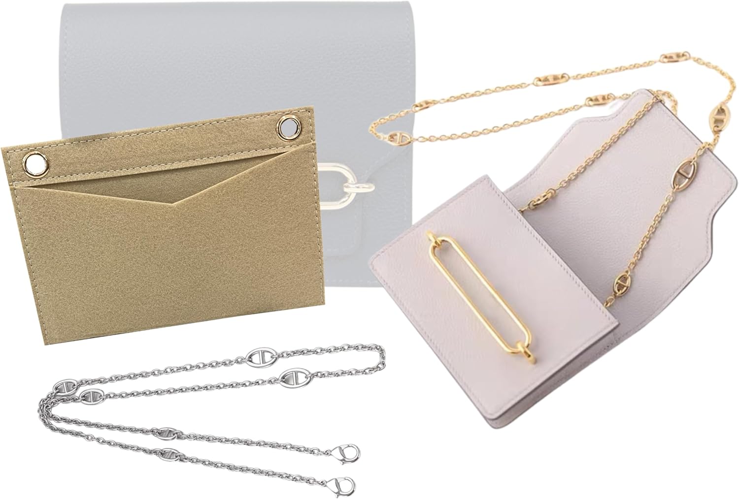 Roulis Slim Wallet Strap Insert Constance Conversion Kit with Gold Chain Roulis Slim Wallet Insert Wallet on Chain (Azure Blue, 120cm Gold Chain)