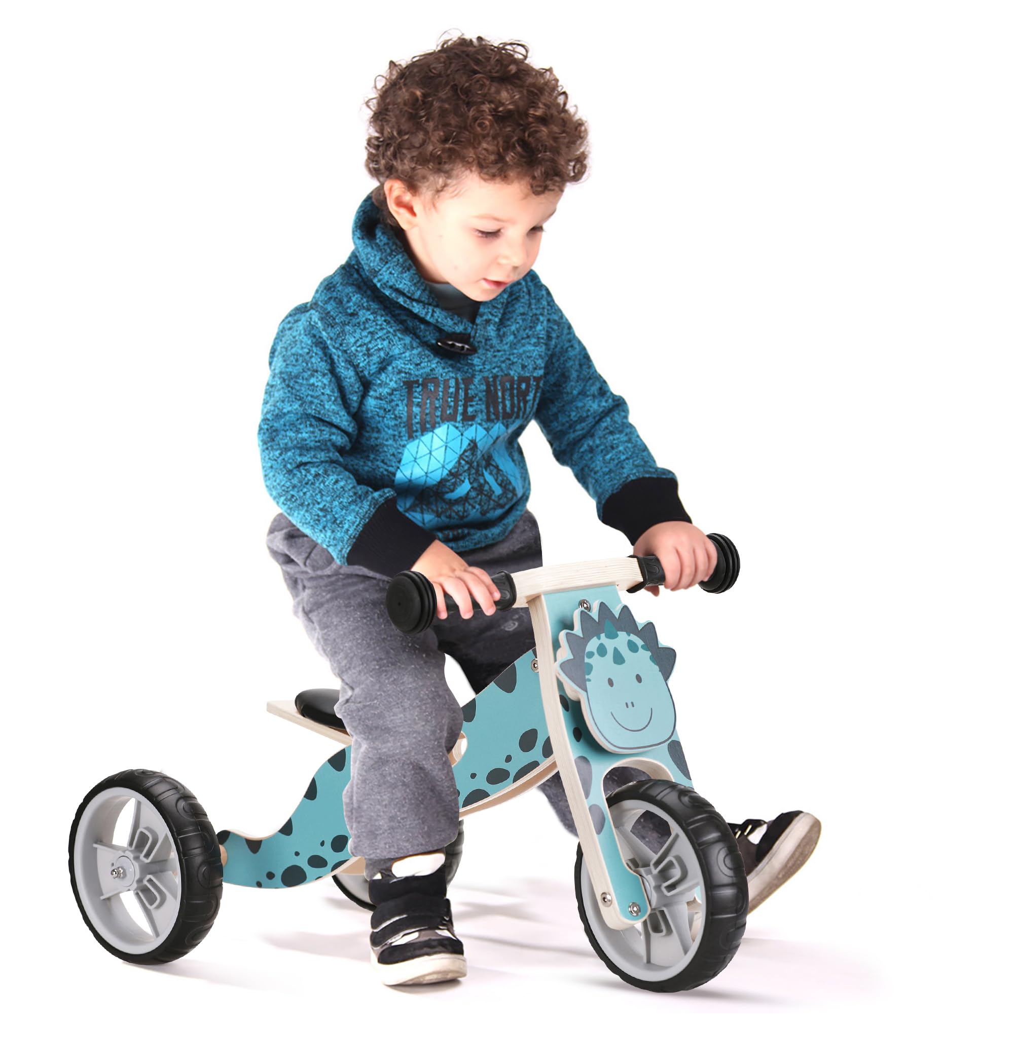 Baby Balance Bike - 2-in-1Wooden Trike for Toddler Easy Converts to Balance Bike - Lightweight Toddler Tricycle for 18 Months +, Padded Adjustable Seat - Puncture Proof Wheels - Dinosaur Design