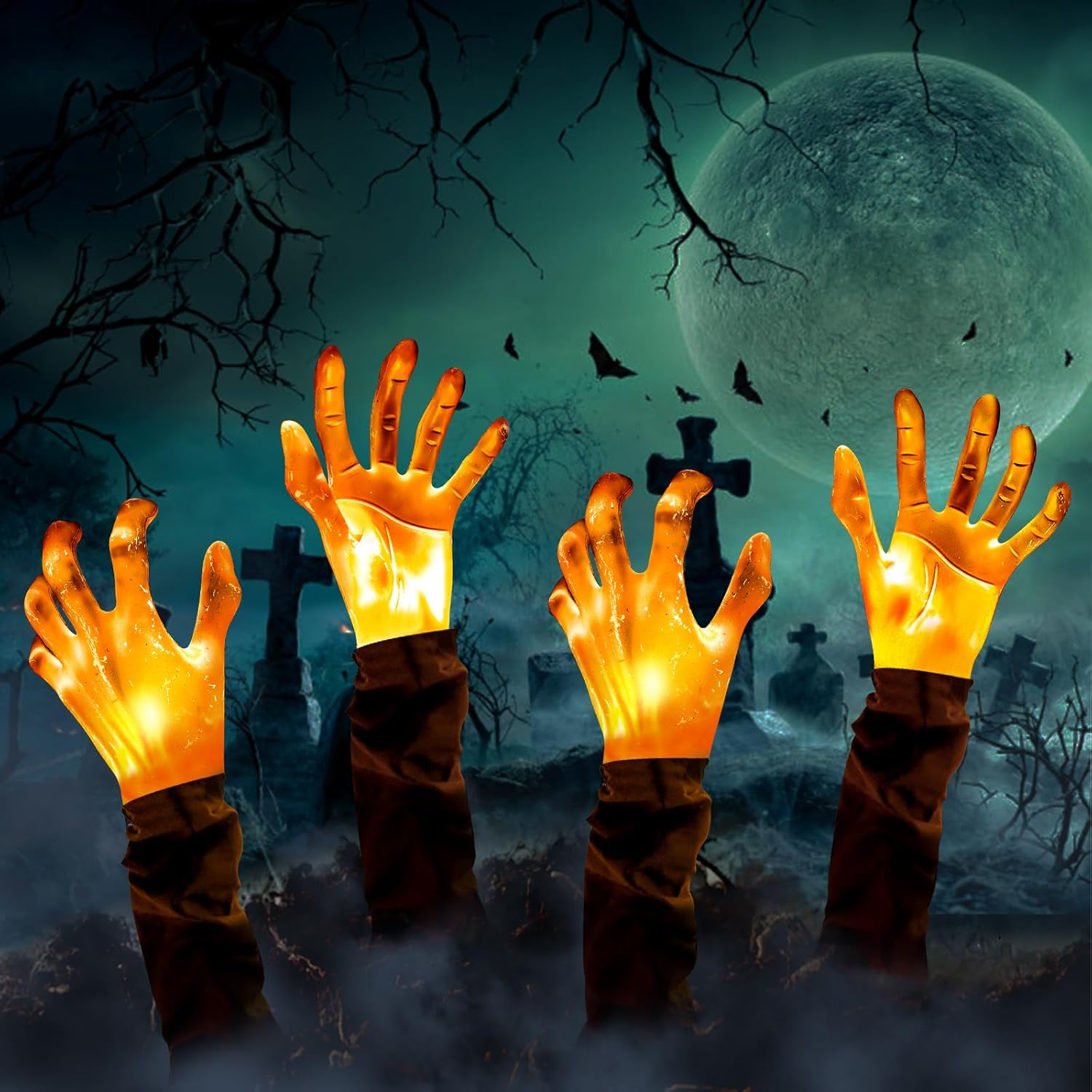 4pcs Halloween Zombie Hands Pathway Lights, Waterproof Zombie Arm Stakes Lights for Scary Halloween Outdoor Decorations Yard Garden Lawn Graveyard Outside Decor