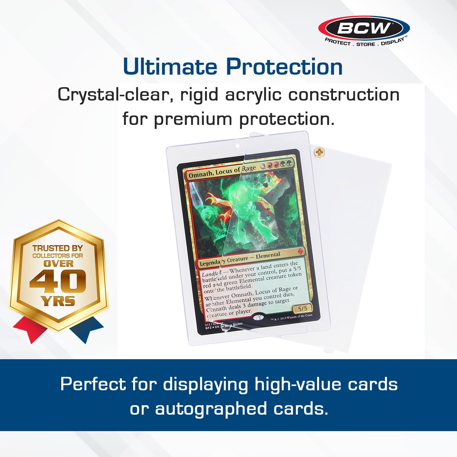 BCW 1 Screw Card Holder - 20 PT | Standard Trading Card Protector | Clear Polystyrene Screwdown Case | 2-Piece Design with Brass Screw | 1 Count