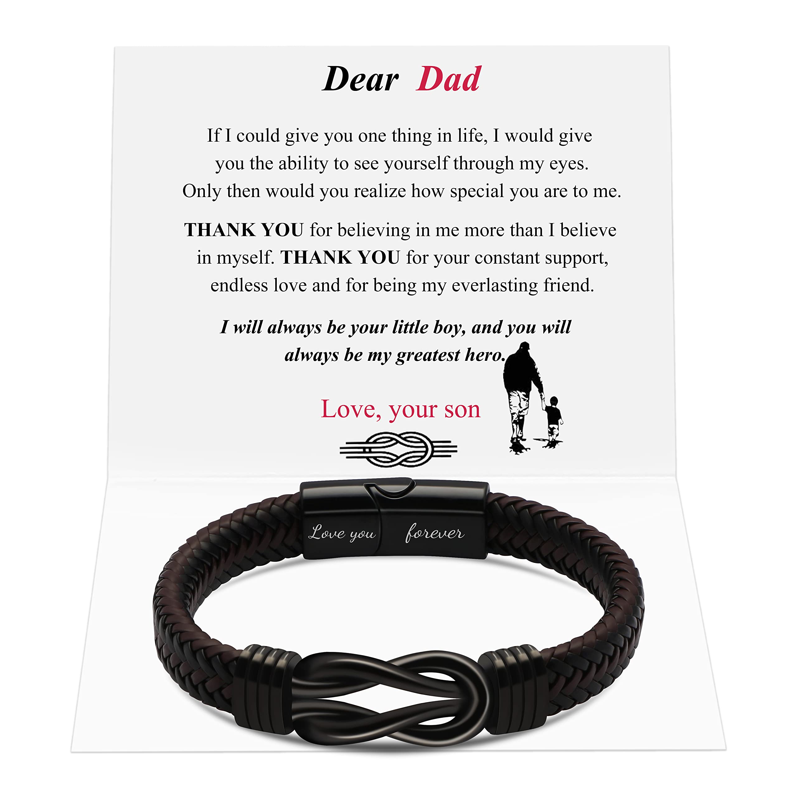 MOOGEEN Mens Braided Leather Bracelet Gifts for Men Husband Boyfriend Dad Son Grandson Brother Birthday Anniversary Christmas Men Jewelry Inspirational Wristband 7.5/8.5/9 Inches