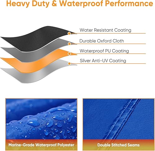 Miniatura 3 de NEVERLAND Funda impermeable para lancha de pontón, resistente al agua, resistente, cubierta de lona de poliéster de grado marino, se adapta a