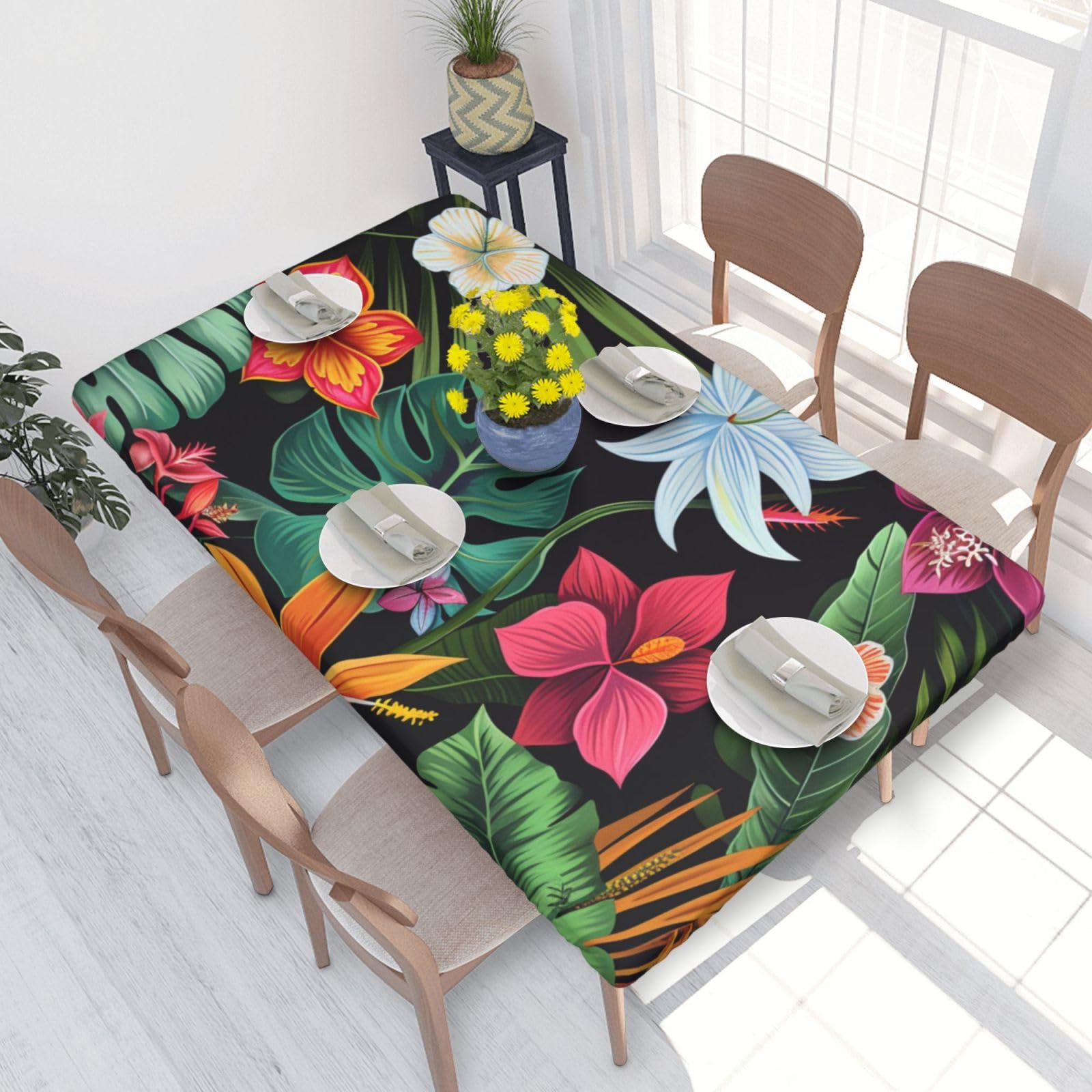 WPKJU Tropical Flowers Printed Tablecloths 4ft Rectangular Table Covers Washable Polyester Decorative Table Cloth for Dining Table Picnic Wedding