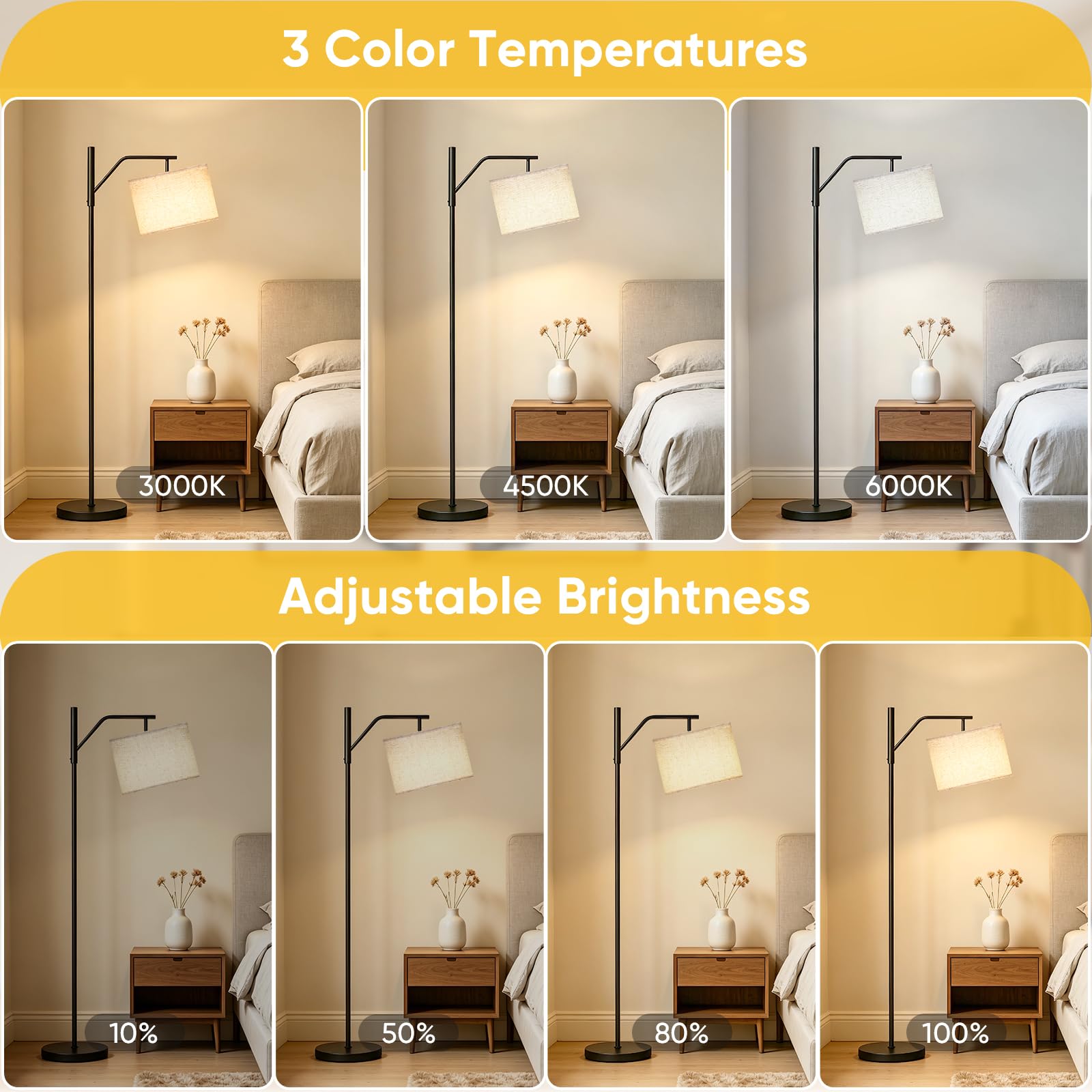 TaoFiaCo 168CM Akku LED Stehlampe Wohnzimmer mit Fernbedienung Beige - Moderne Bogenlampe 3 Farbtemperaturen Dimmbar Drehbar - Standleuchte für Schlafzimmer Büro - Stehleuchte Inklusive LED Glühbirne