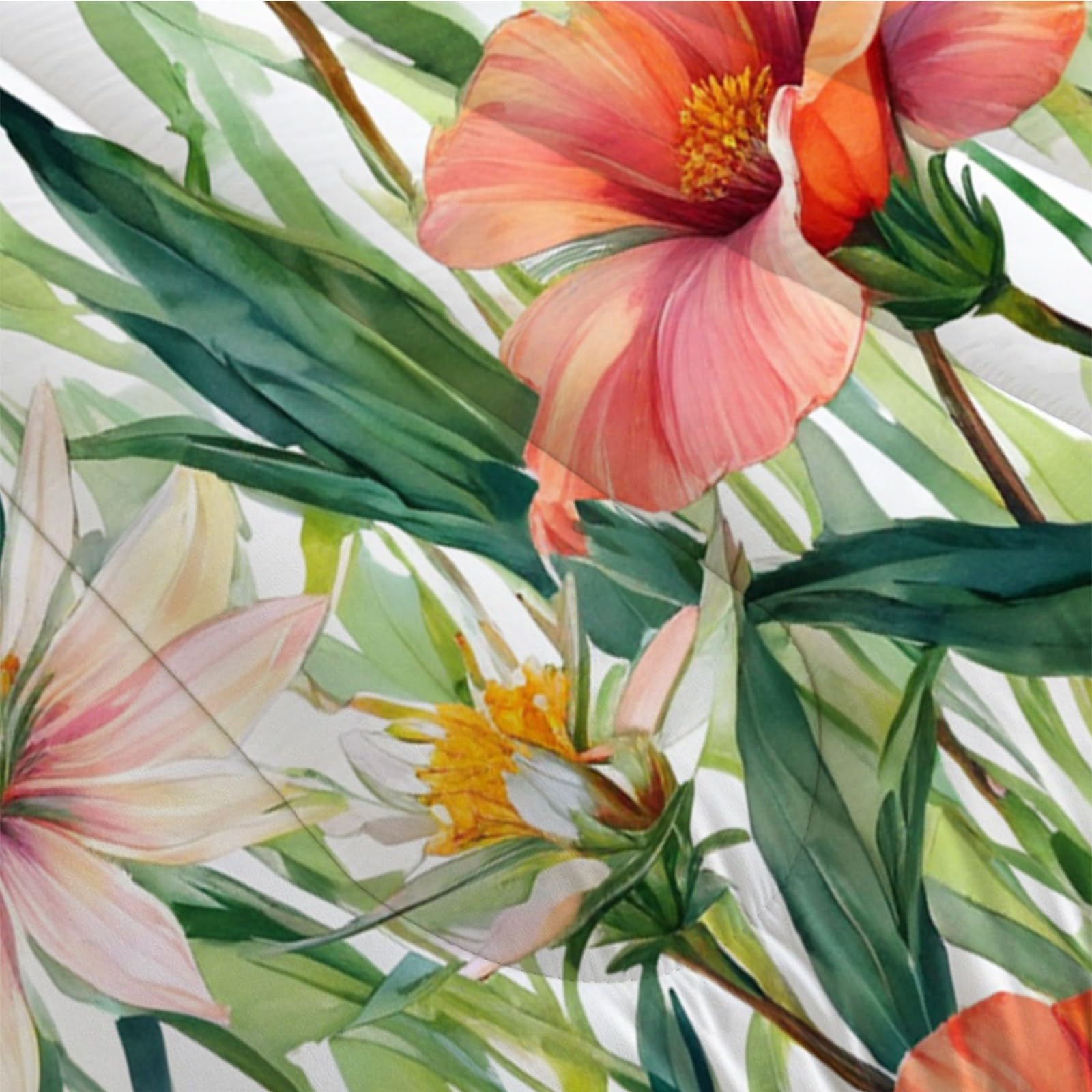 Luxe Dekbedovertrek 240x220 cm - Bloemenprint - Roze/Groen - 2 Persoon