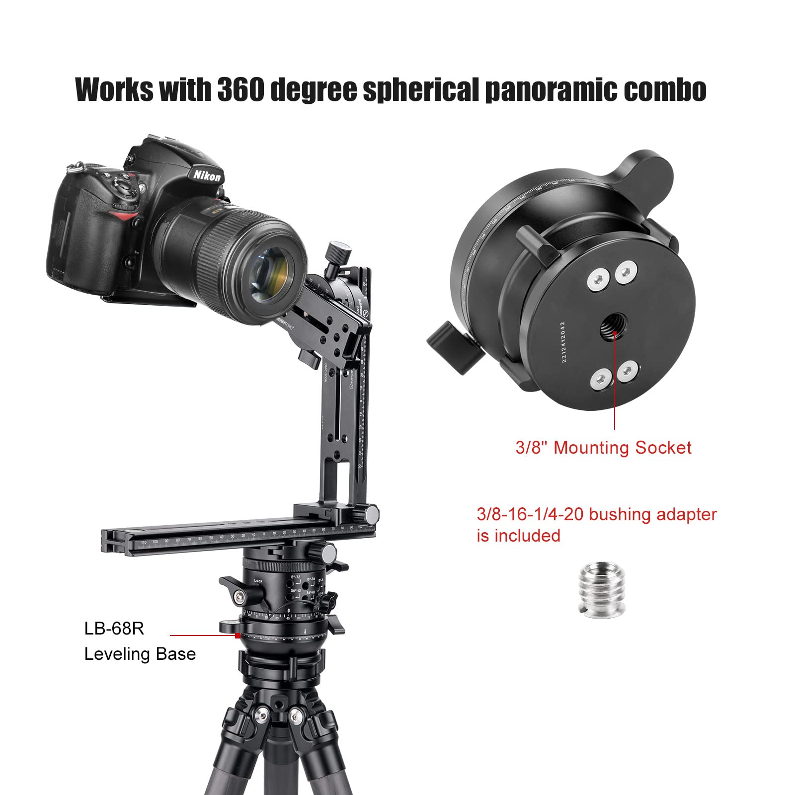 SUNWAYFOTO LB-68R 360 panoramiczna głowica statywu poziomującego, nośność 10 kg