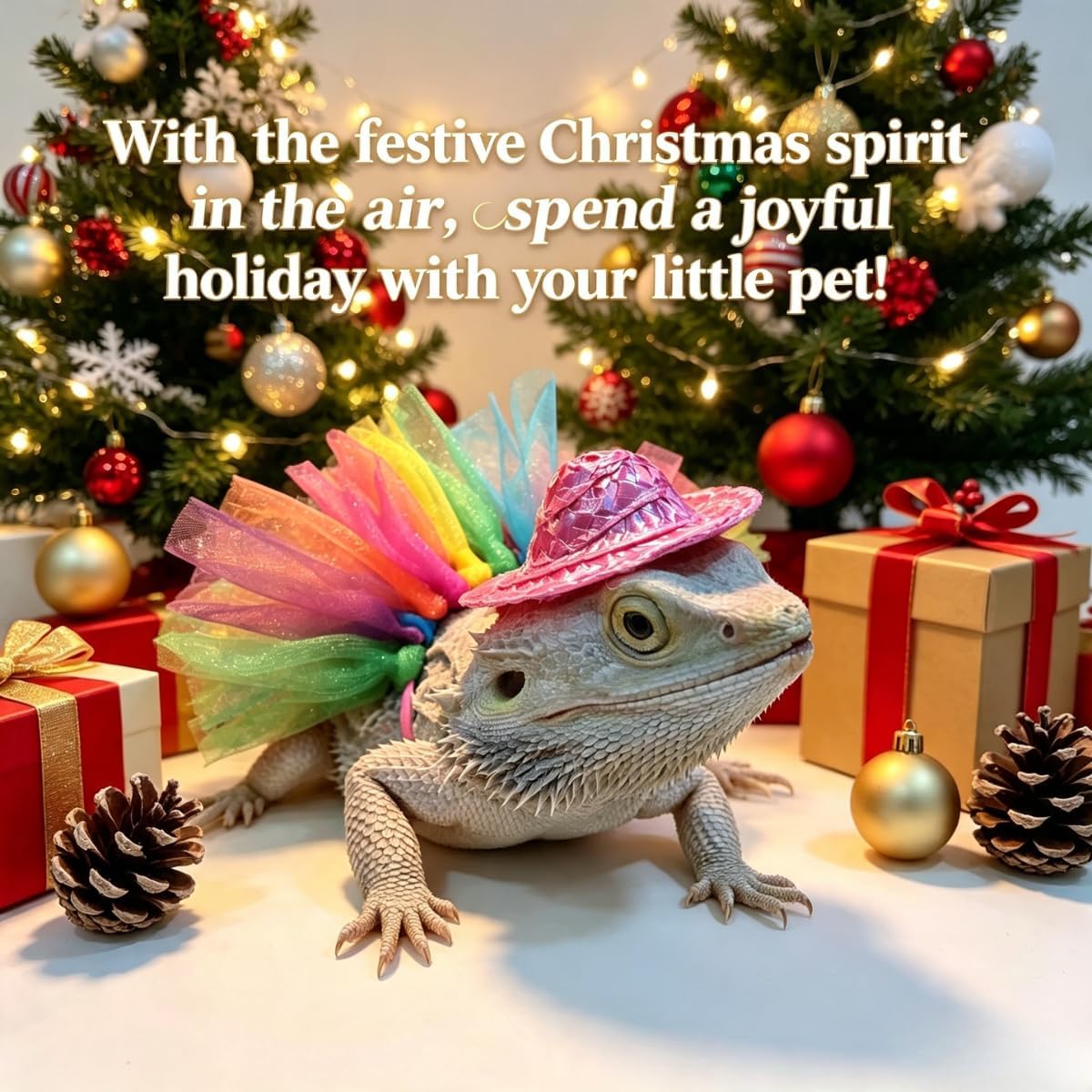 Colorful Lizard Tutu Skirt Hat Set Soft Rainbow Costume for Bearded Dragon | Ultra-soft tulle lizard tutu & adjustable straw hat set. Non-scratchy, comfortable festive outfit for reptile Chameleon Gecko
