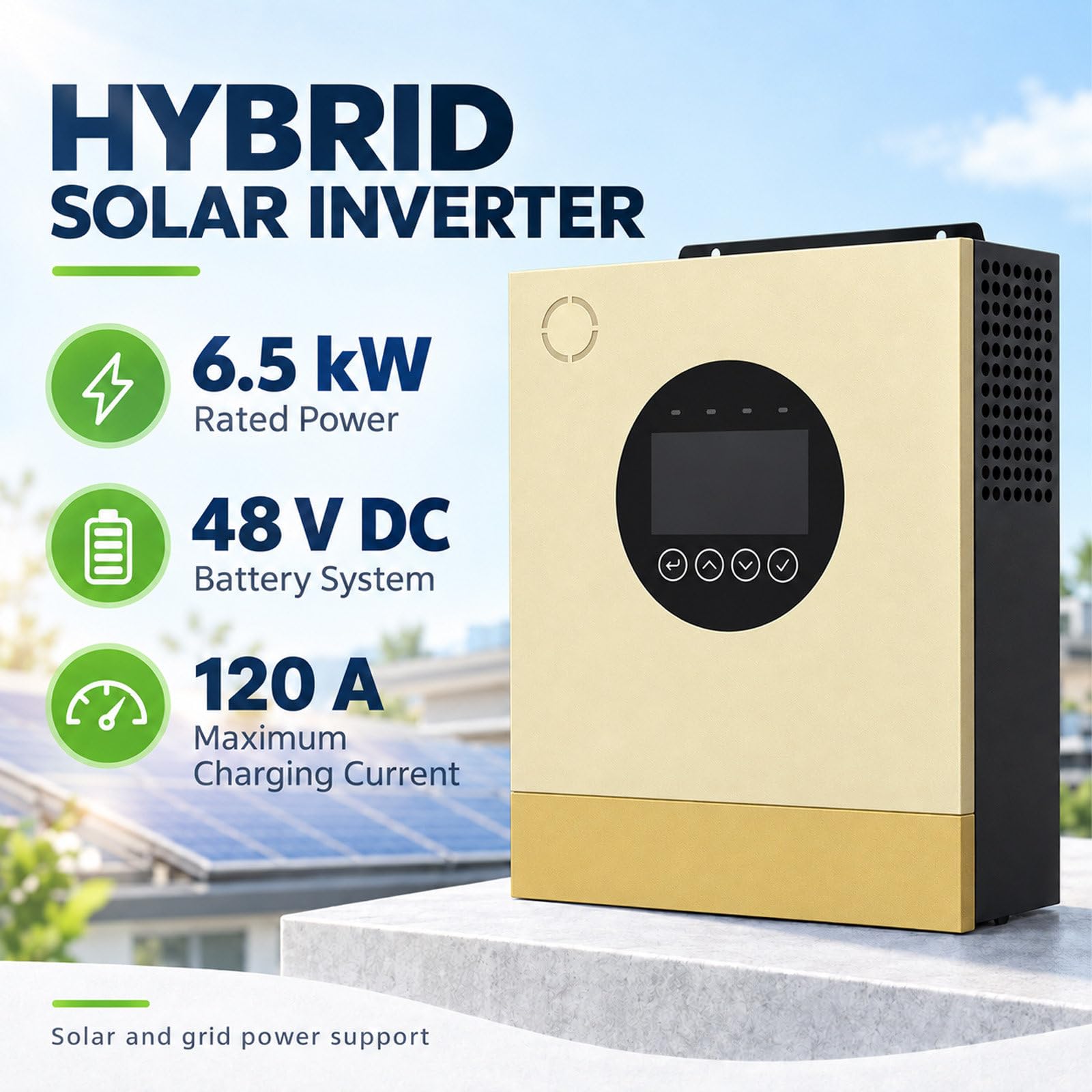 Inversor solar híbrido de 6500 W y 48 V con doble salida de CA Gold