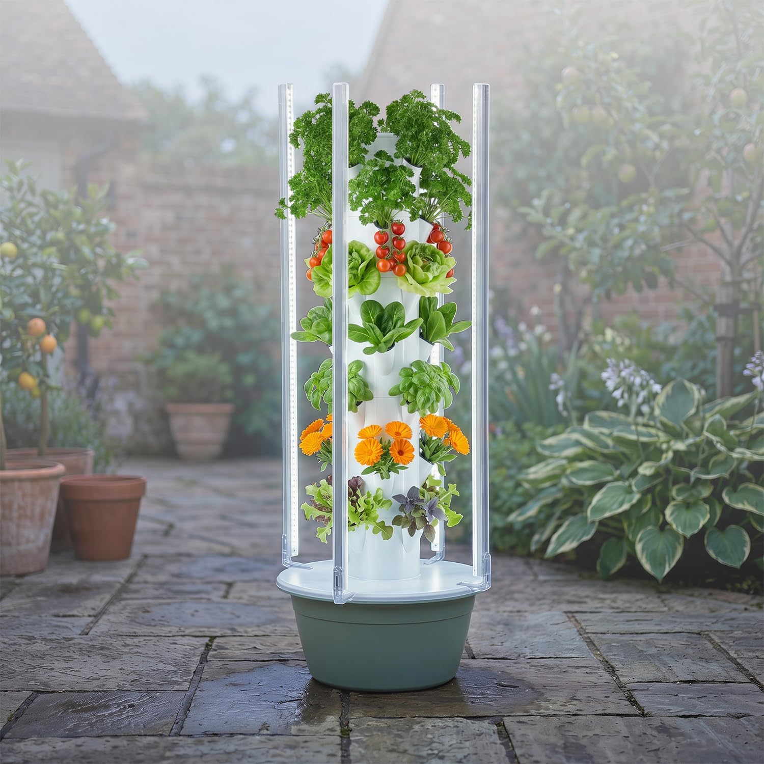 Système de culture hydroponique vertical - Tour d'intérieur automatisée pour l'aéroponie - Avec lampes de culture LED, pompe, minuterie et réservoir d'eau mobile - Pour légumes, fruits, herbes (7