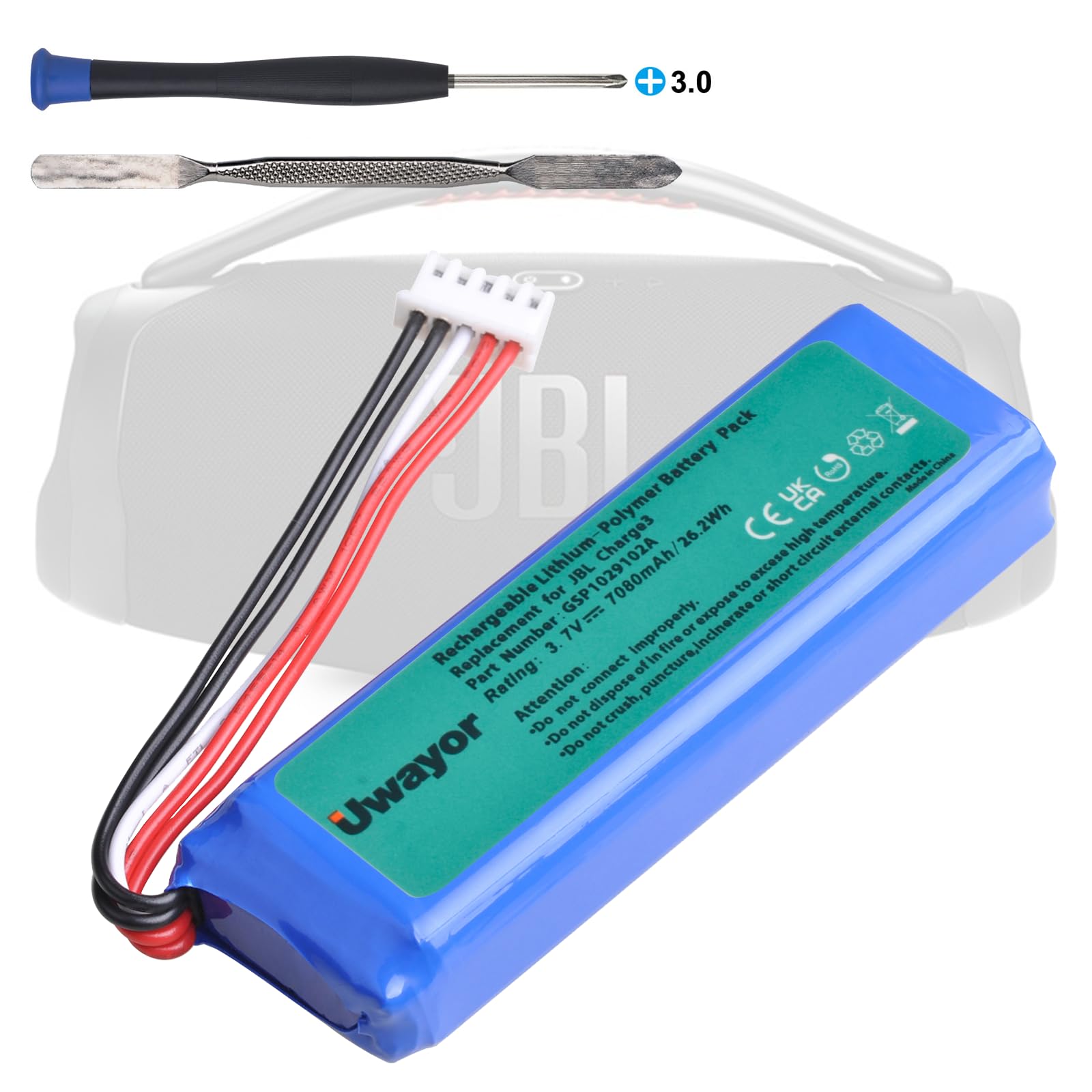 JBL Charge3 Batteria 7080mAh Batteria di ricambio per altoparlante Bluetooth JBL Charge3, GSP1029102A, Batteria JBL Charge3 da 3,7 V 26,2 Wh con strumento di installazione