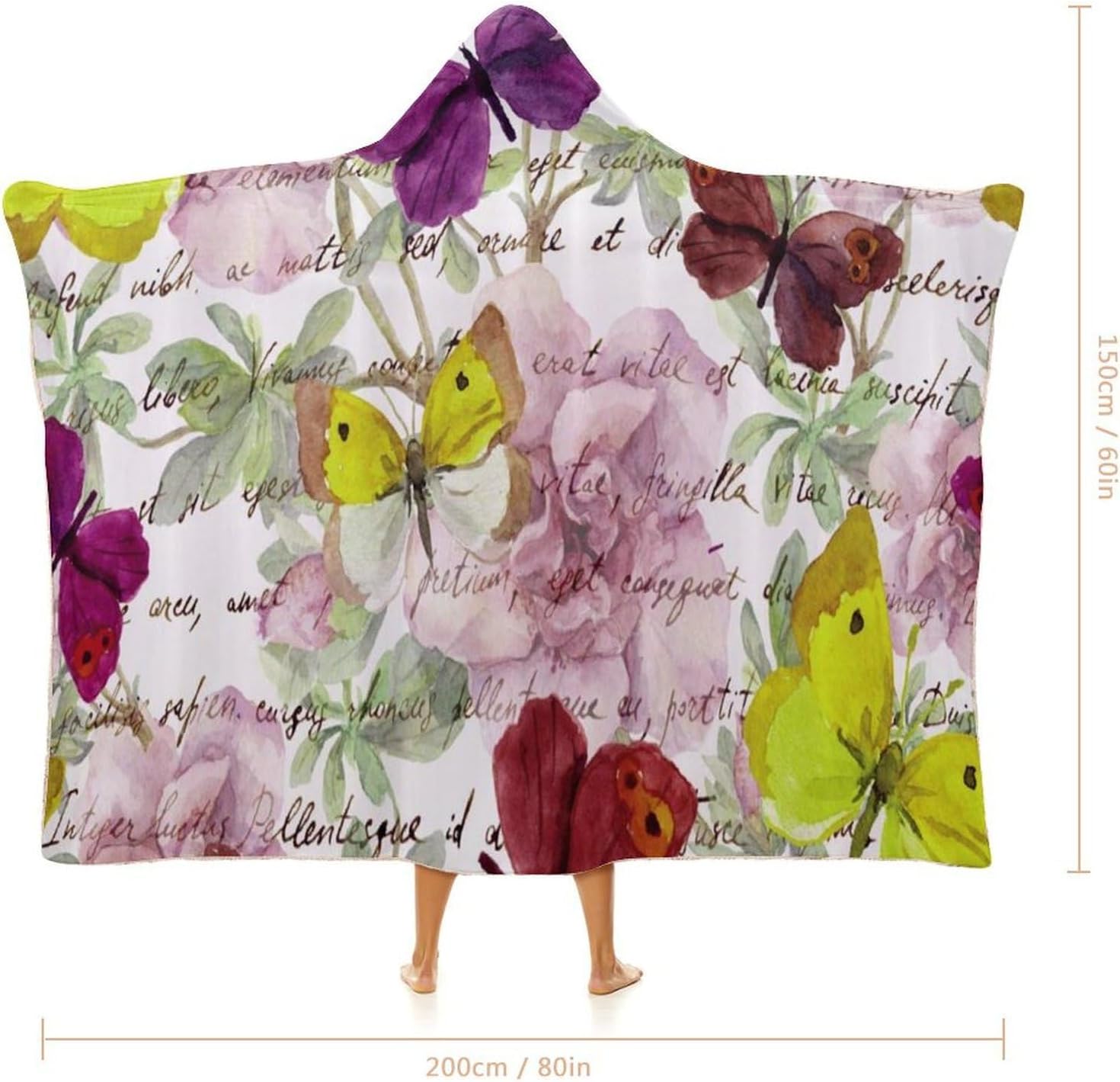 Vintage Butterfly Fashion Wearable Blanket Hoodie Fleece Throw Cloak Robe Unisex