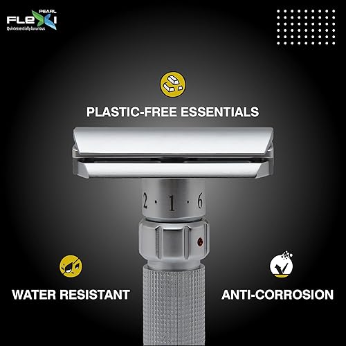 Miniatura 3 de Pearl Flexi - Maquinilla de afeitar de seguridad ajustable versión V12  Maquinilla de afeitar de metal reutilizable hecha de 100% latón  Maquinilla