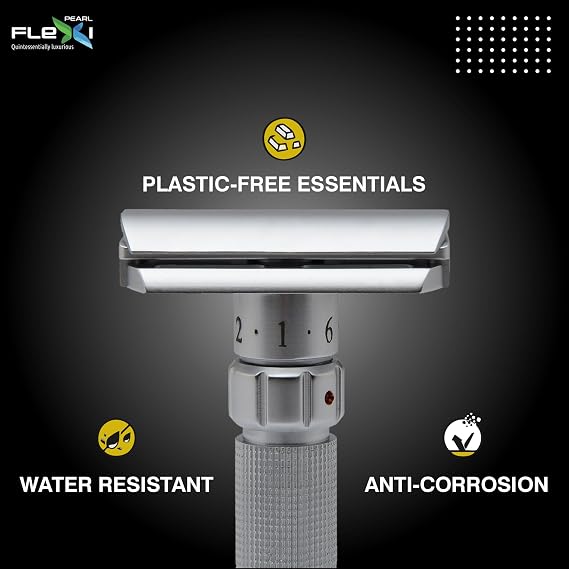Pearl Flexi Adjustable Safety Razor Version V12 - Reusable Metal Razor made of 100% Brass | Eco Friendly Double Edge Razor for Men | Men's Shaving Razor for best Father's Day Gift