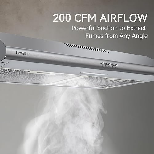 Miniatura 7 de Hermitlux Campana extractora debajo del gabinete, campana de ventilación de 30 pulgadas con ventilador de escape de 3 velocidades, convertible con