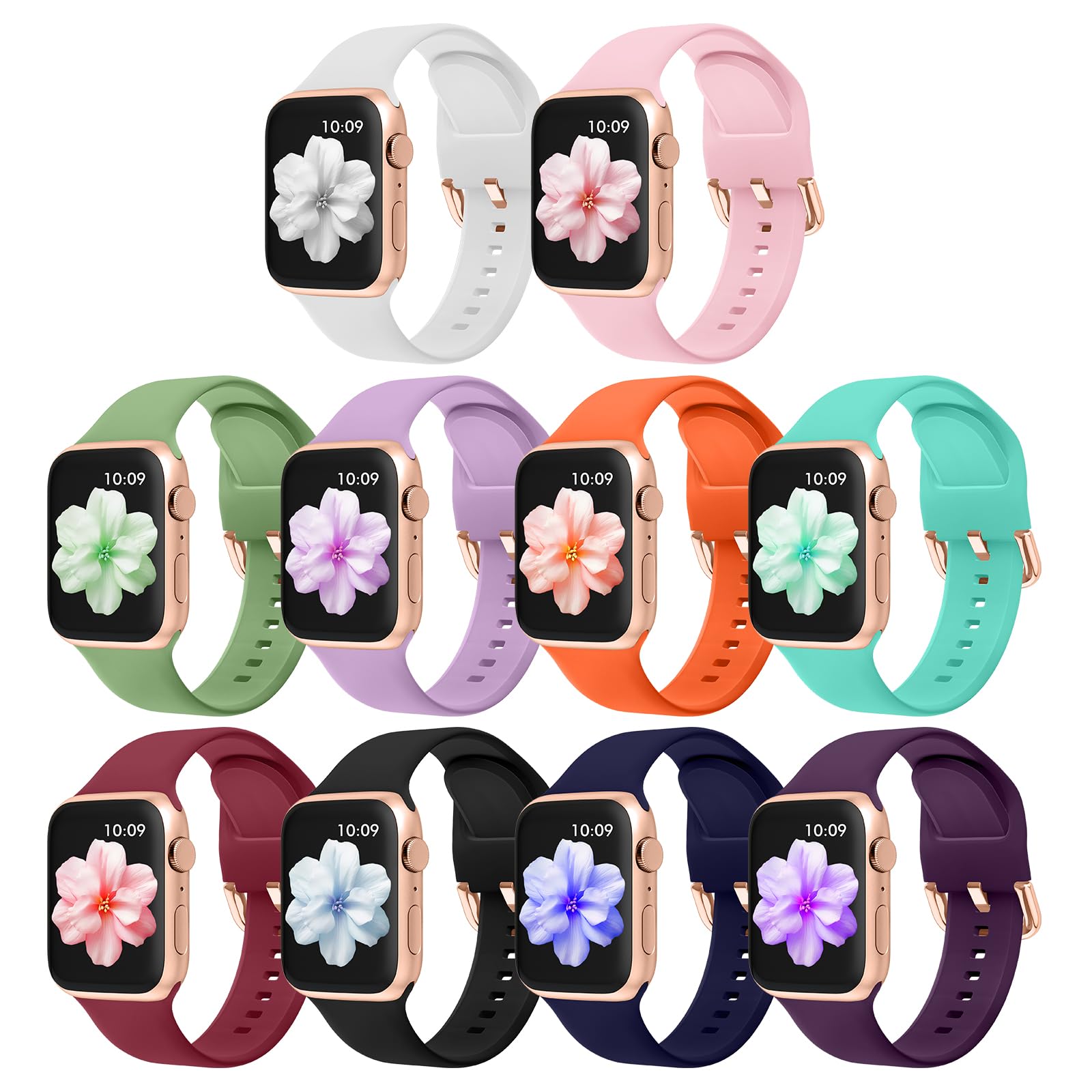 10-Pack Bands Compatible for Apple Watch Bands 42mm 44mm 45mm 38mm 40mm 41mm 49mm Women Men, Soft Sport Silicone Strap for iWatch Band Series 9 8 7 6 5 4 3 2 1 SE (10-PACK, 42mm/44mm/45mm/49mm Large)