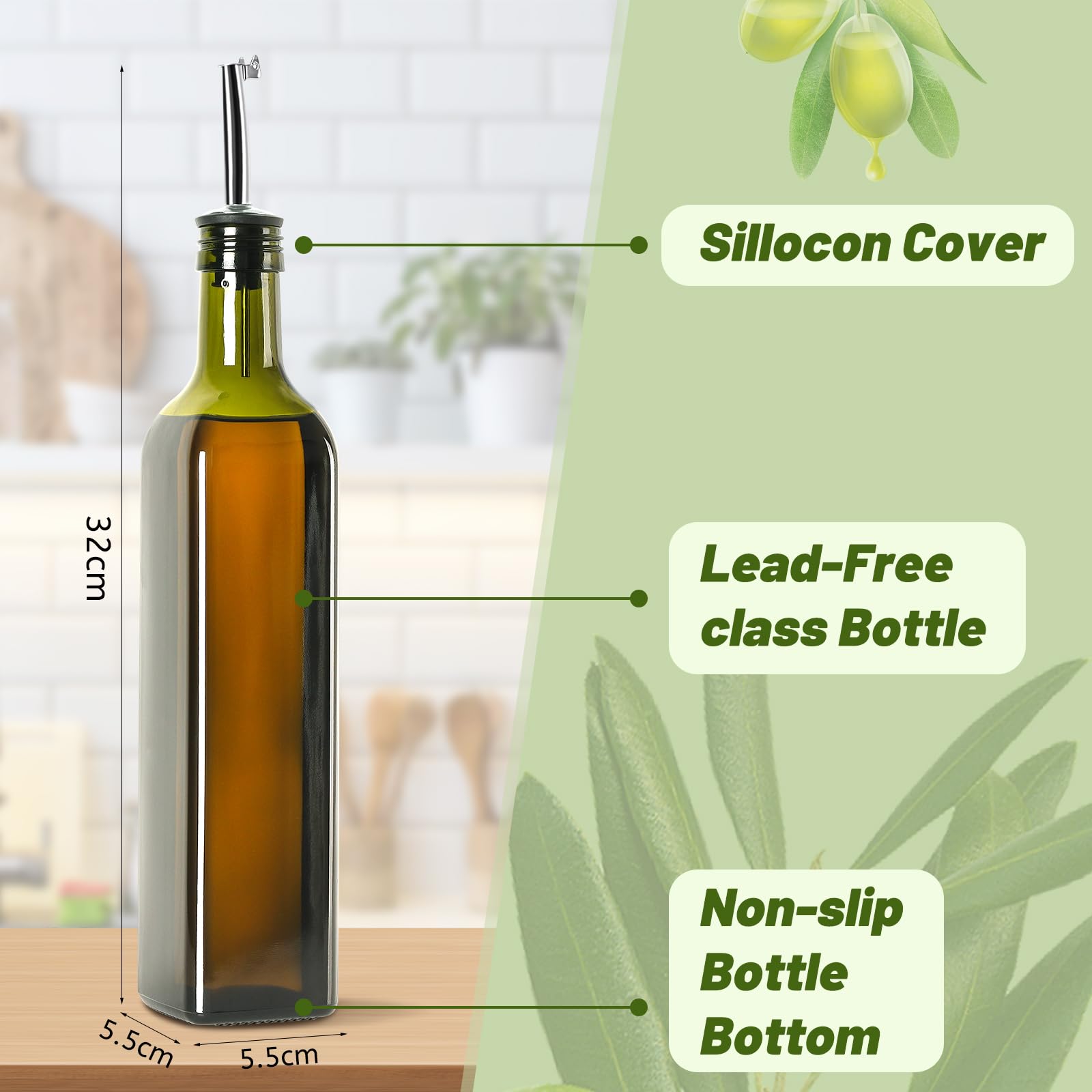 Oliefles 500 ml azijn en oliedispenserset met trechter, anti