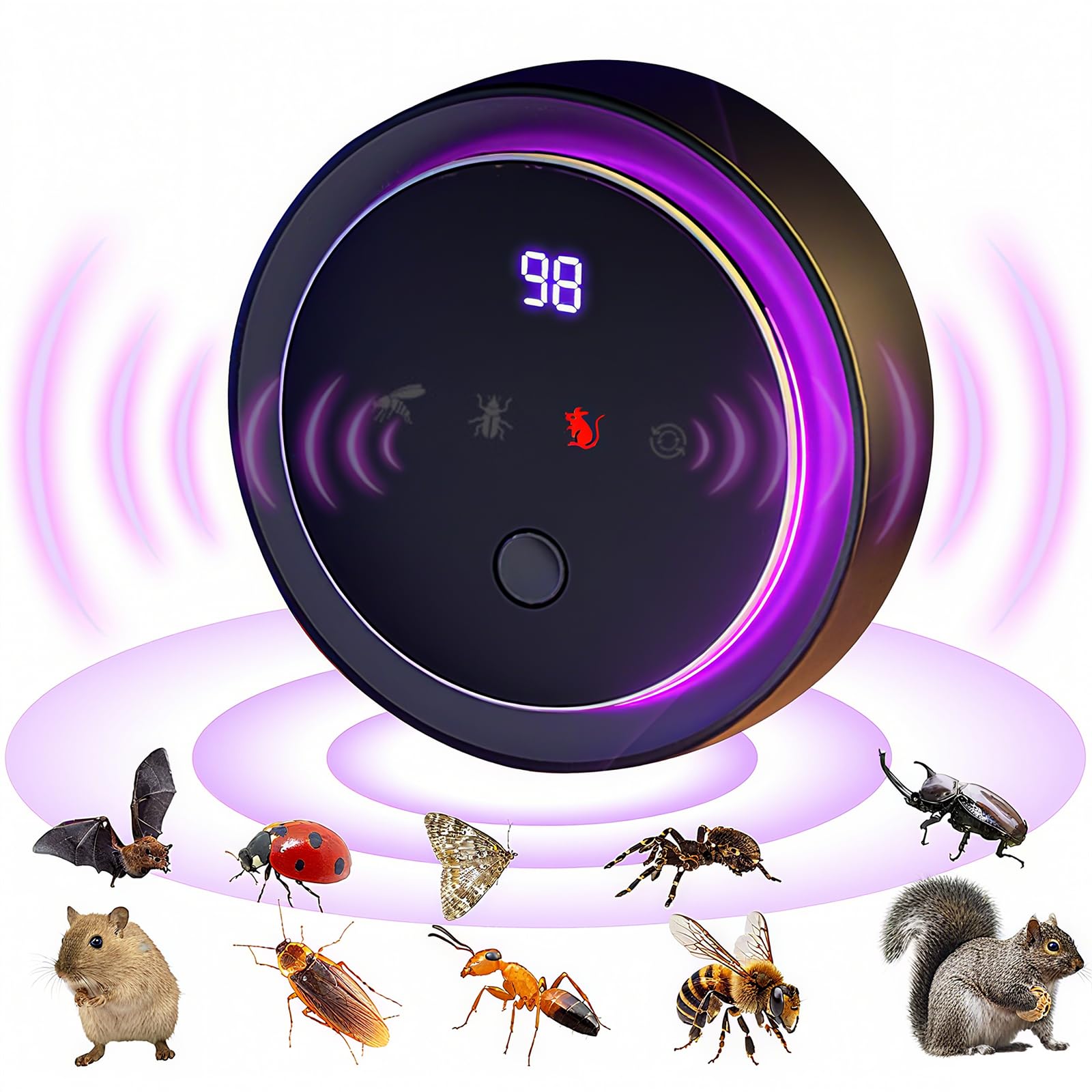 OBEST Répulsif à Ultrasons pour Souris,Couverture Ultrasonique à 360°,Répulsif Anti-Moustiques Intelligent Portable,Peut Repousser Souris,Cafards,Convient aux Cours,Entrepôts et Cuisines