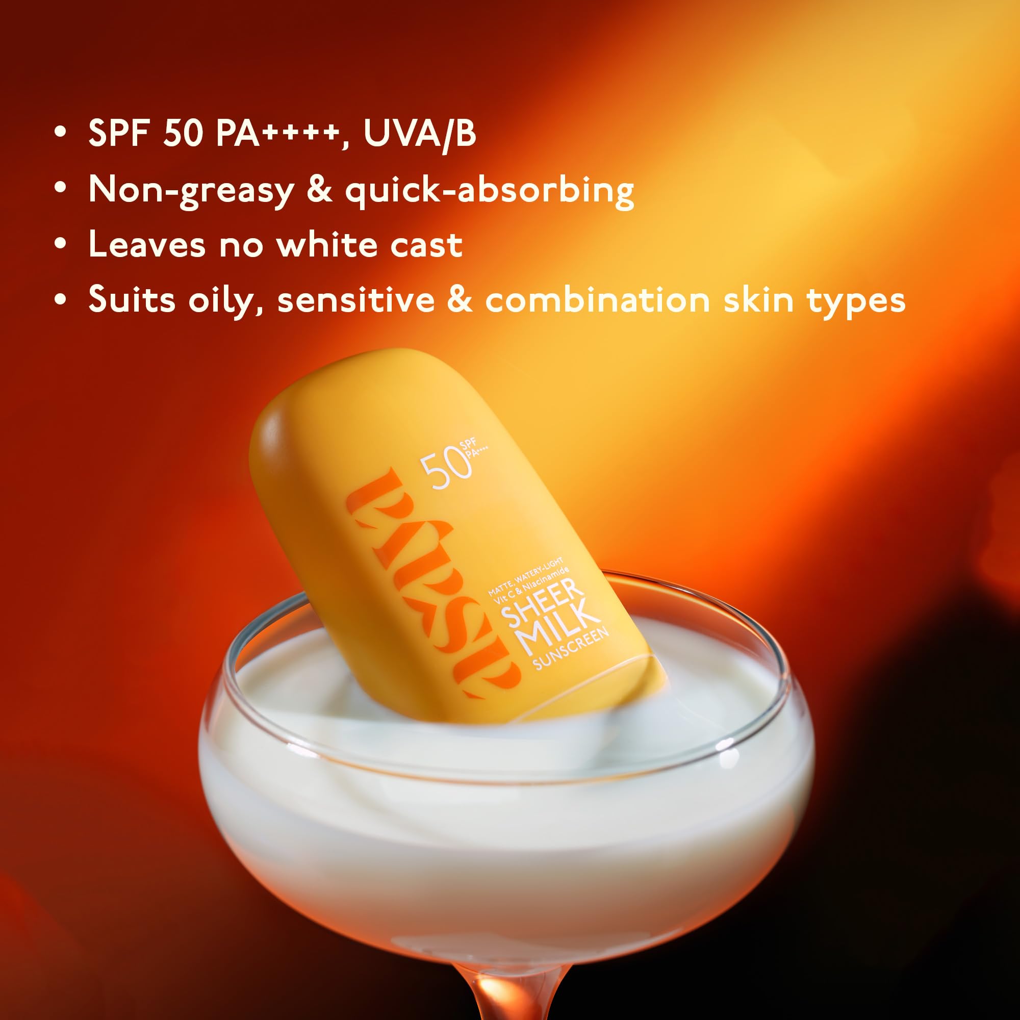 Asaya Sheer Milk Sunscreen SPF 50 PA++++ UVA + UVB | In-VIVO Tested | Lightweight Fluid Sunscreen with Vitamin C & Niacinamide for Brightening & Barrier Support | Water Based for Acne skin | Matte & Quick Absorbing | For Acne-Prone, Oily or Combination Skin | 50 ml 2