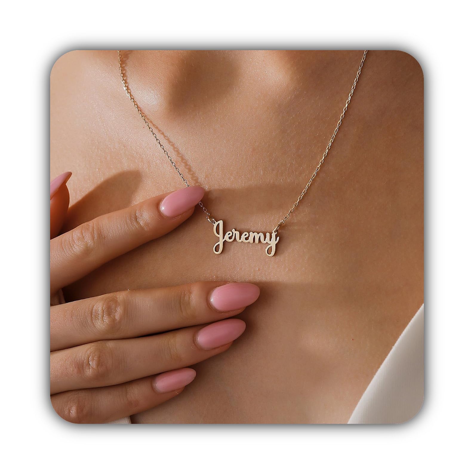Argento sterling delicato collana con nome targhetta con nome gioiello compleanno Festa della Mamma anniversario