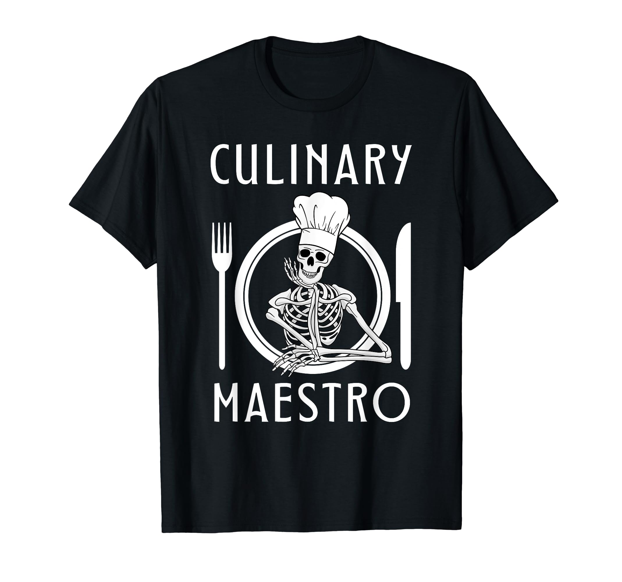 Culinary Skull Gangster Kitchen Dishes DinnerwareCulinary Skull Gangster Chef Cook Funny Life Skeleton Knife T-Shirt