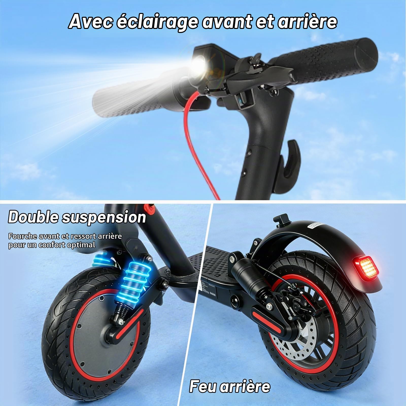 Trottinette Électrique Adulte Pliable 350W, 25 km/h, Autonomie 30 km, Pneus Pleins 10", Double Suspension, Frein Électronique + Disque, Charge 120 kg – Confort & Sécurité Urbaine