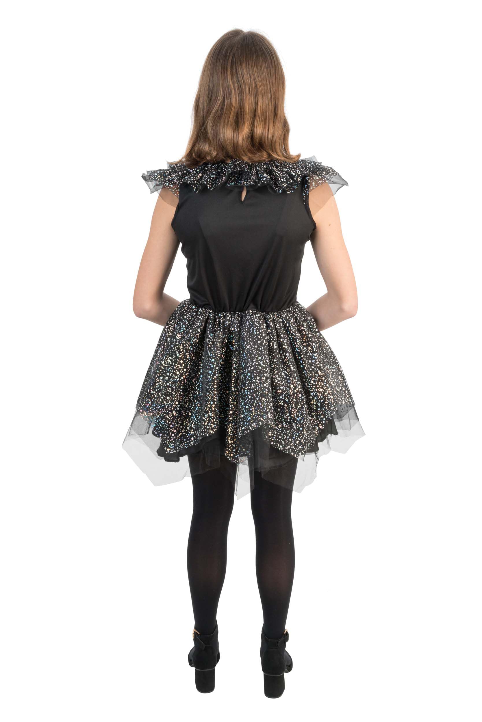 Chaks - Costume da scheletro per bambina con gonna glitterata, strass e tulle, abito per Halloween, Carnevale e feste a tema