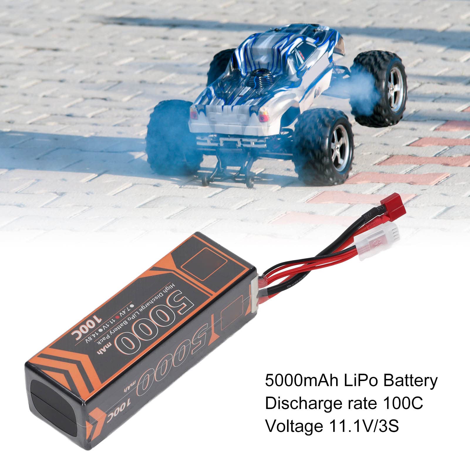 Batteria LiPo RC a Scarica Elevata da 5000 MAh per Quadricotteri FPV Racing, Batteria LiPo 3S da 11,1 V per Slash VXL E Maxx, Accessorio Spina a Forma di T Rossa