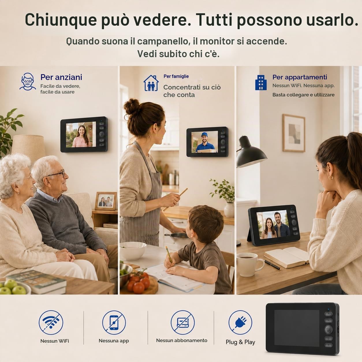 Winnes Video Campanello Videocitofono senza Fili da Esterno Spioncino Citofono con Telecamera 170°Angolo Visuale 1080P Schermo IPS 4,3'',Impermeabile IP65,Audio Bidirezionale,Senza APP Abbonamento