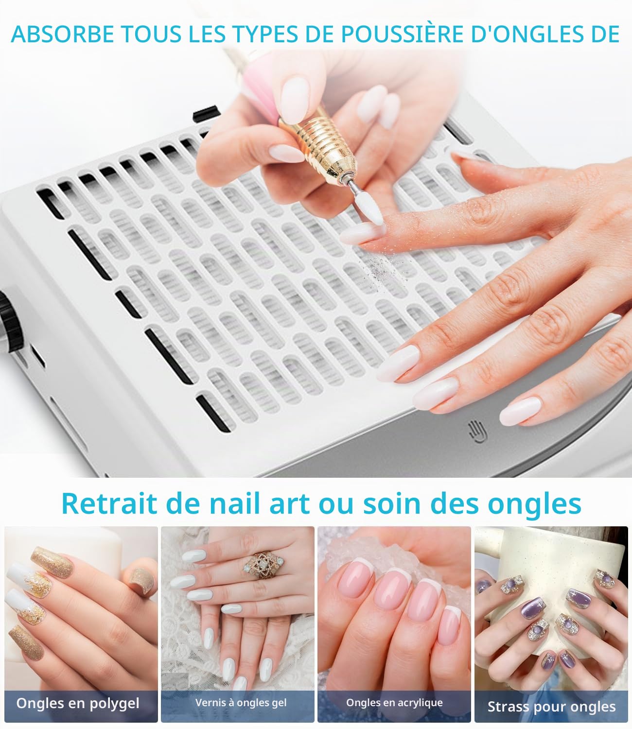 Yulado Aspirateur à ongles 100 W, 5000 tr/min, blanc, professionnel, ménage et aspiration de la poussière