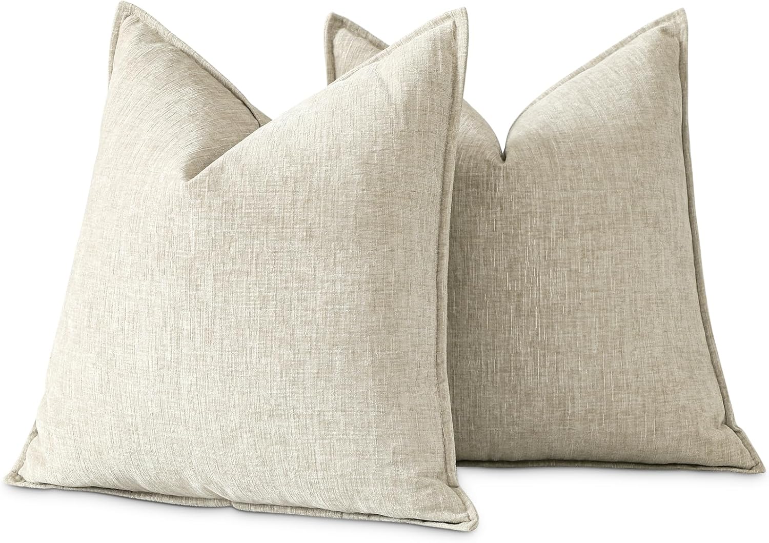 Sungeek Set of 2 Chenille Cushion Covers, Soft Decorative Cushion Covers, Wrapped Edge Cushion Cover, Decorative Cover, Plain Cushion Cover for Sofa, Bedroom, Living Room (60 x 60 cm, Beige)