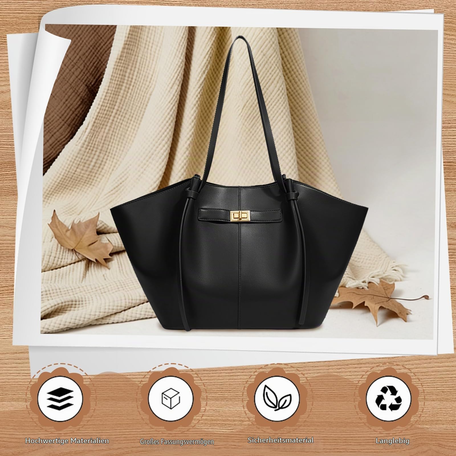 Tote Bag Damen, Shopper Tasche Damen Groß, Large Shoulder Handbag mit Abnehmbarer Schlaufe, Vintage Tasche für Arbeit Einkauf Reisen Büro