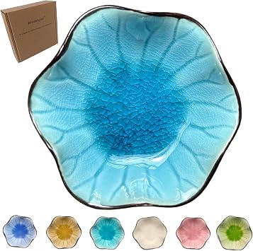 Coffee Spoon Rest for Coffee Bar Accessories, Small Spoon Rest for Coffee Station, Flower Ceramic Tea Spoon Holder for Teaspoon Rest for Tea Spoon, 1 PC (Cracks Deco, Lake Blue)