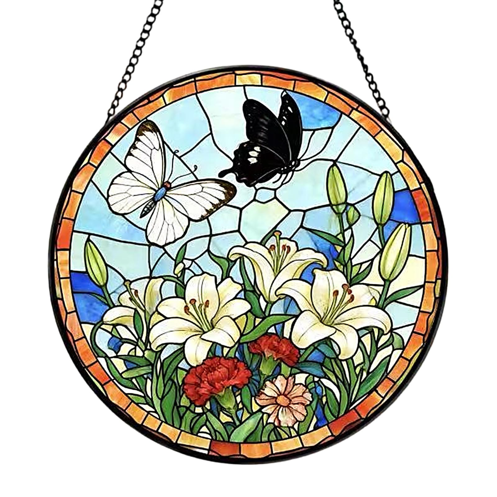 ZEPFJHE Butterfly Themed Stained Glass Hanging Ornament for Door Wall Window Balconies Indoor or Outdoor Decoration Colorful Butterfly Hanging Decoration