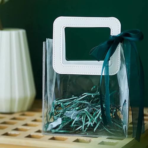 Miniatura 8 de Bolsa de regalo transparente con asa, 8 bolsas de regalo de PVC transparente, bolsas de regalo reutilizables resistentes para fiesta de novia, baby