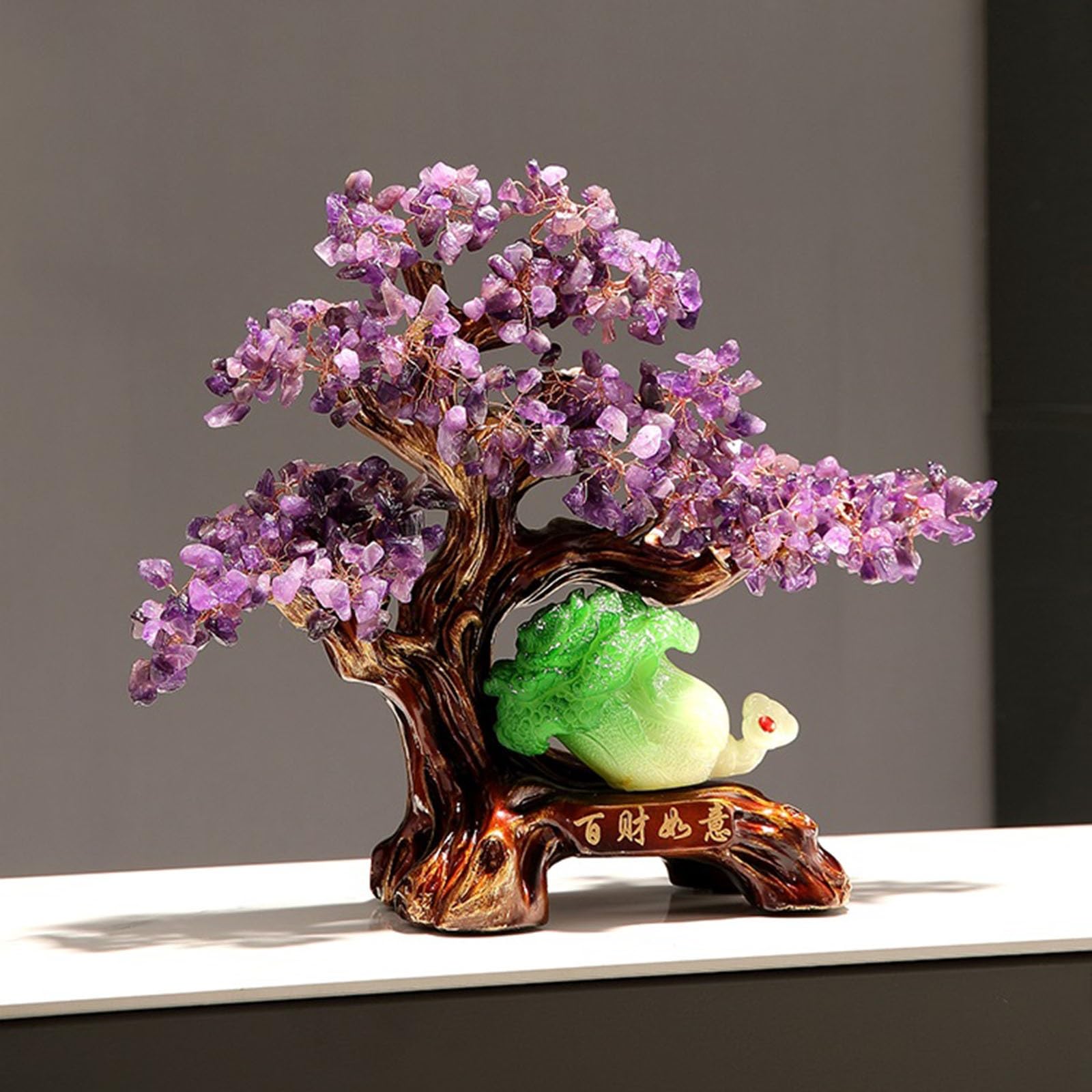 Ozdoby Kryształowe Drzewo Pieniądze Feng Shui Statua Bogactwo Dekoracja | Fortune Gem do dekoracji biura domowego, duchowa ozdoba Drzewo pieniędzy (Purple)