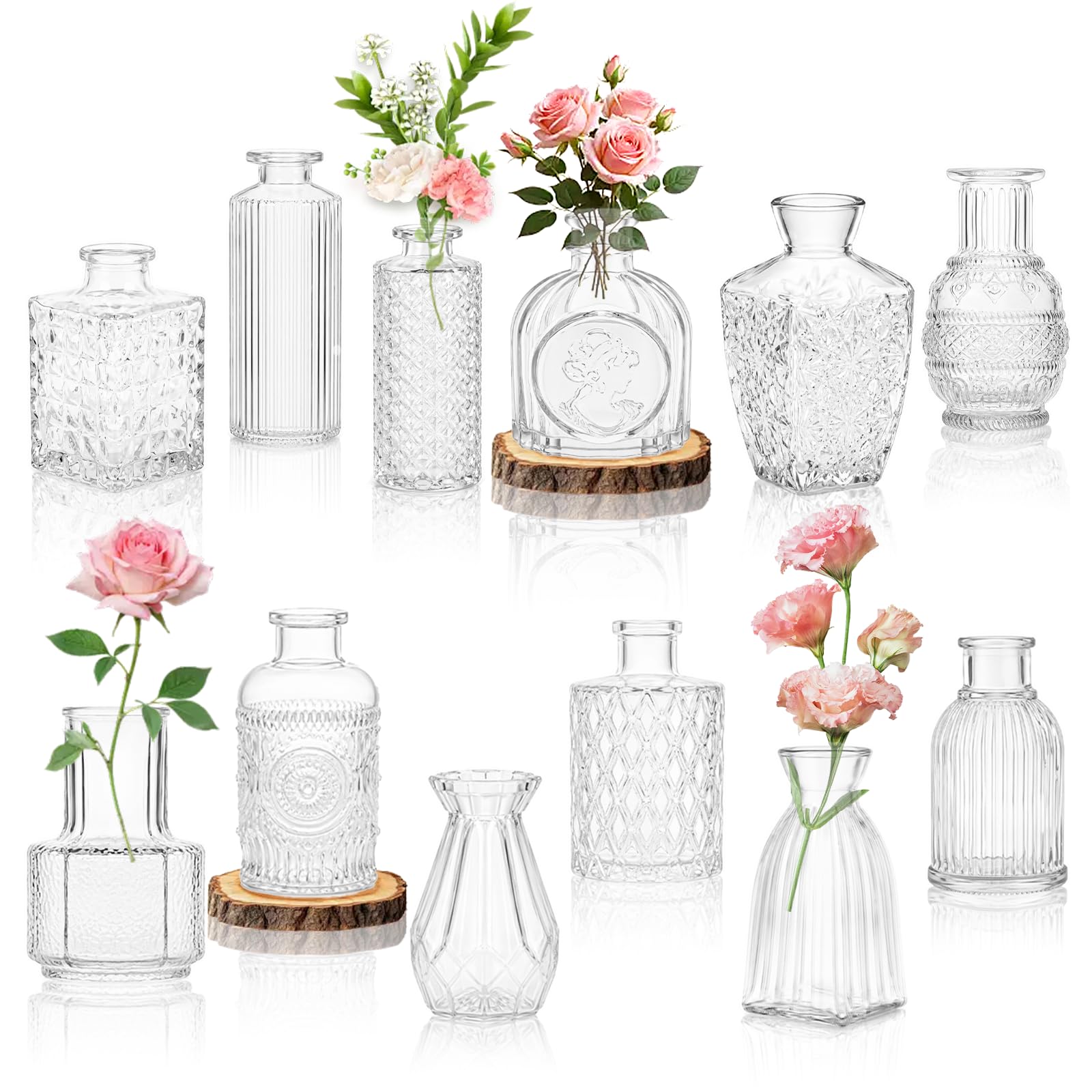ZORVENIX 12 Pack Glass Bud Vases, Small Vases for Flowers, for Wedding, Centerpieces, Home & Table Decoration