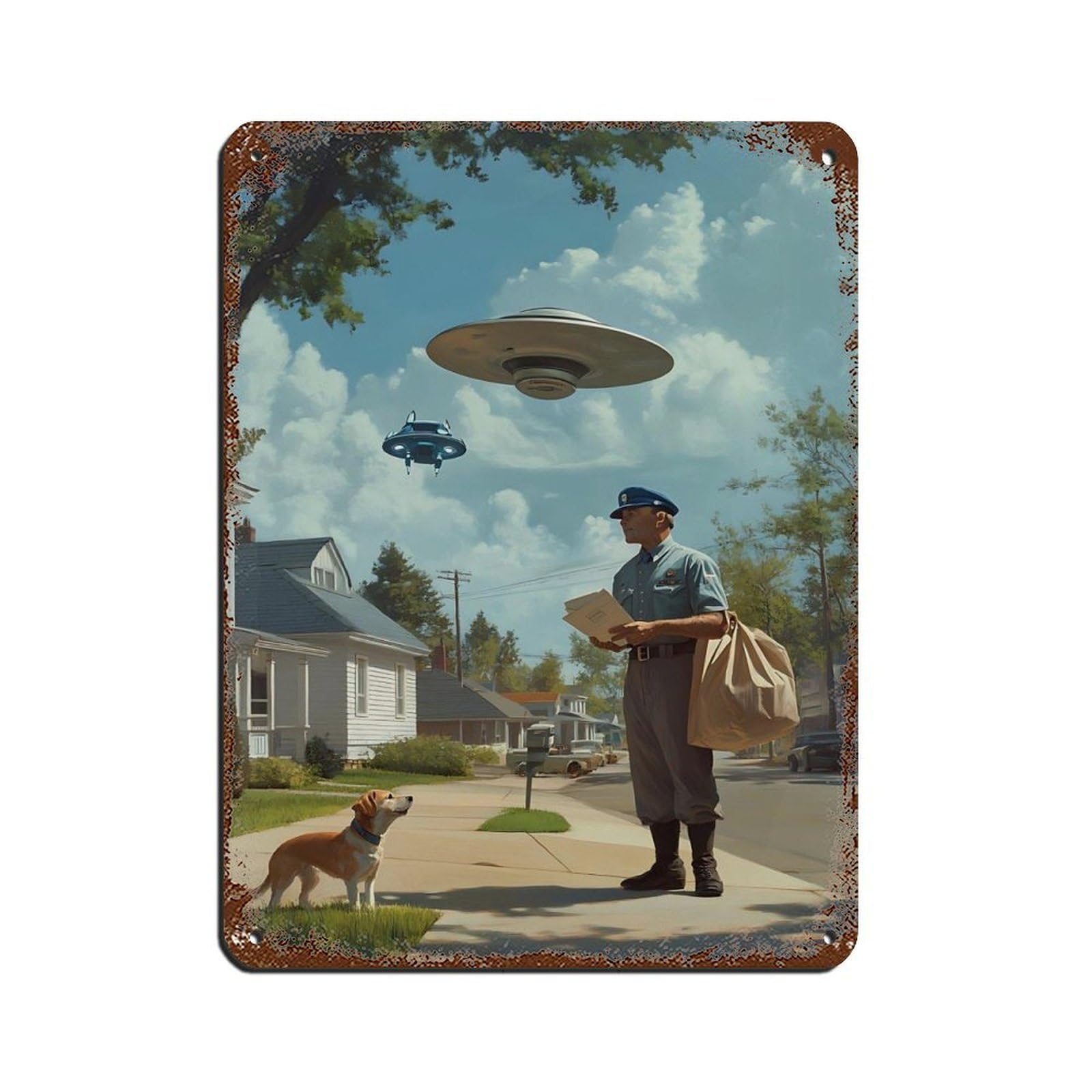 Vintage Inspired UFO Art, Retro Sci-Fi Tin Sign Vintage Metal Pub Club Cafe Bar Home Wall Art Decoration Poster Retro 12x16inch(30x40cm)