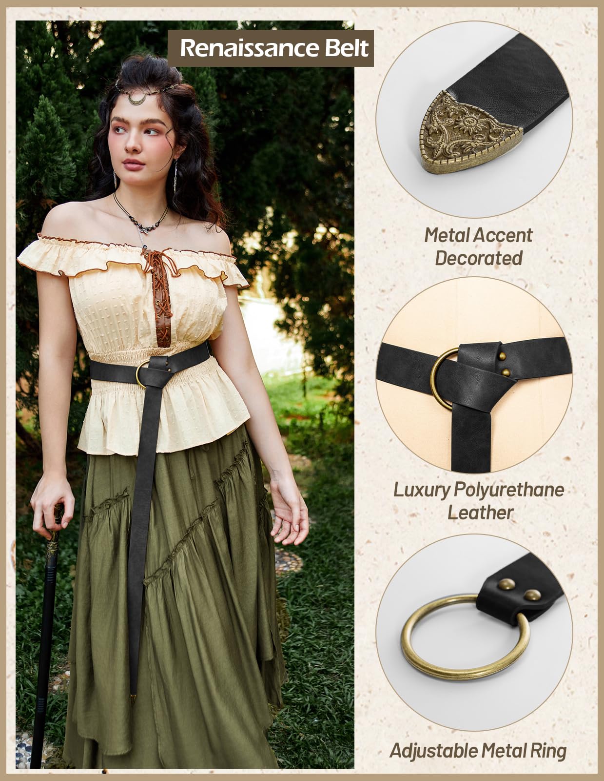 Scarlet Darkness Medieval Viking Leather Belt Renaissance Costume Belt Black