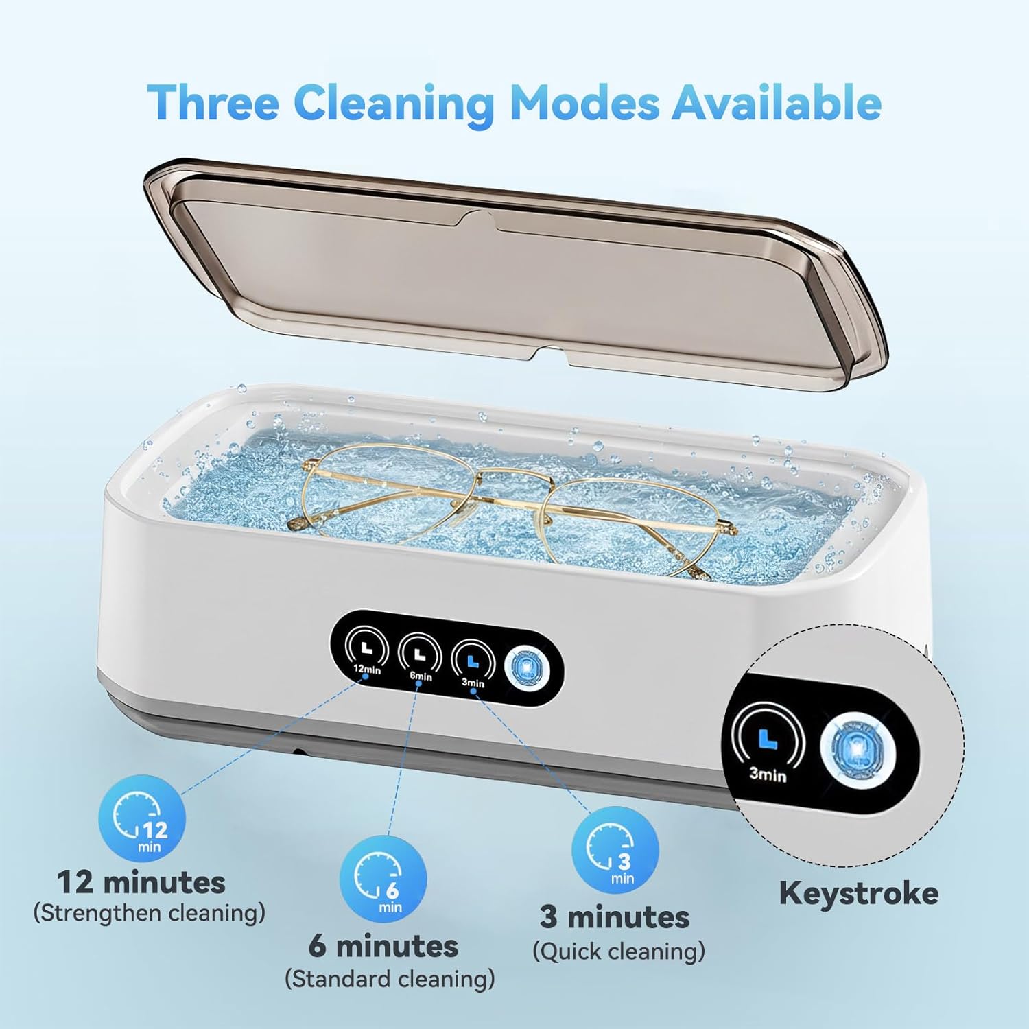 Ultrasonic Jewelry Cleaner Machine: 49KHz UltraSonic Cleaner with 3 Cleaning Modes for Jewelry,Eyeglass,Rings,Watch Band,Dentures,Retainers,Coins,Earring,Large 650ML 304 Stainless Steel Tank (White)