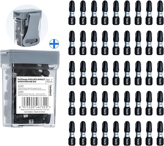 toolant 1 Inch Phillips Bit#3 Magnetic Anti Slip Impact Screwdriver Bits Set,45pcs Insert S2 Steel PH3 Driver Dit Set with CNC Machined Tips for Power Drill