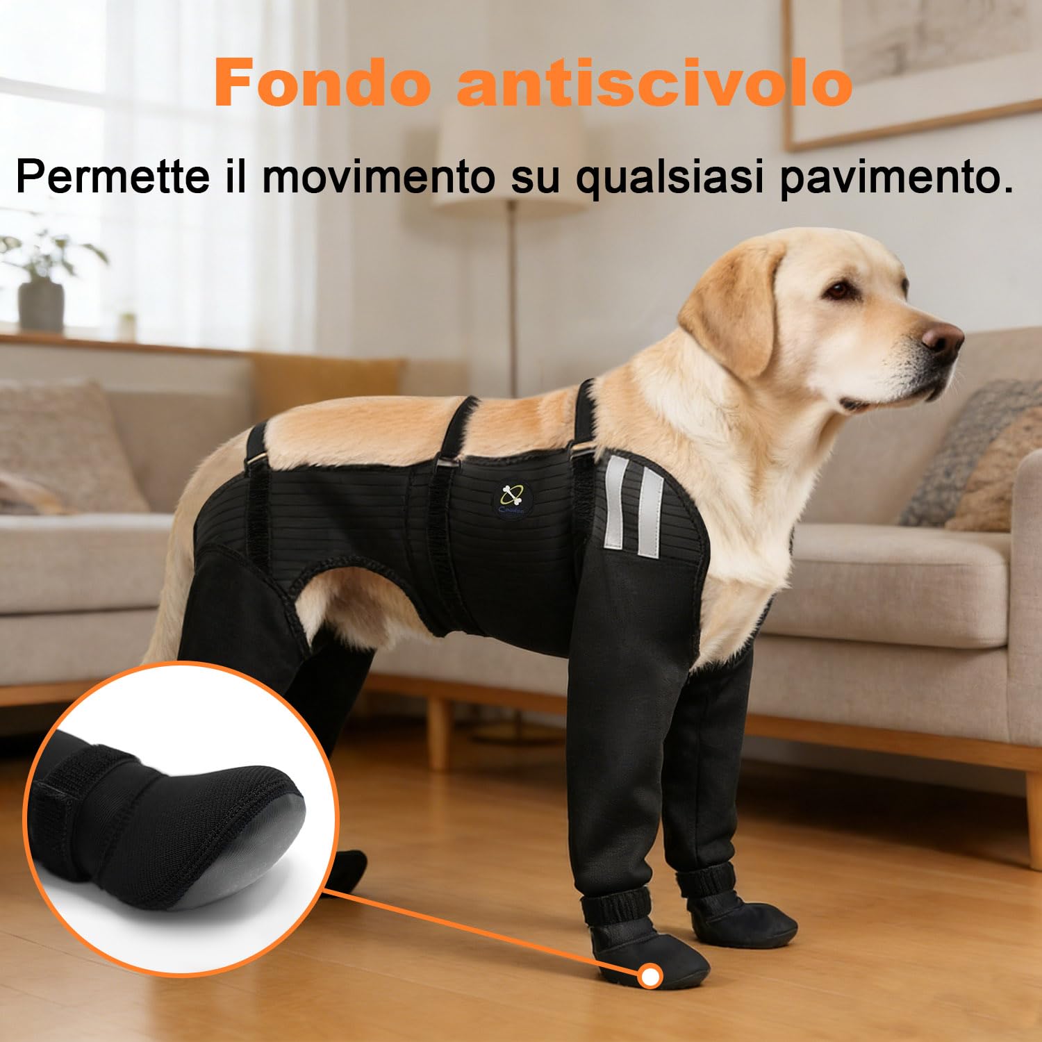COODEO Calzini Impermeabili per Cani 4 Zampe, Antiscivolo, Protezione Anti-Leccamento, per Ferite, Pioggia, Neve e Cura Post-Operatoria (Nero, L)